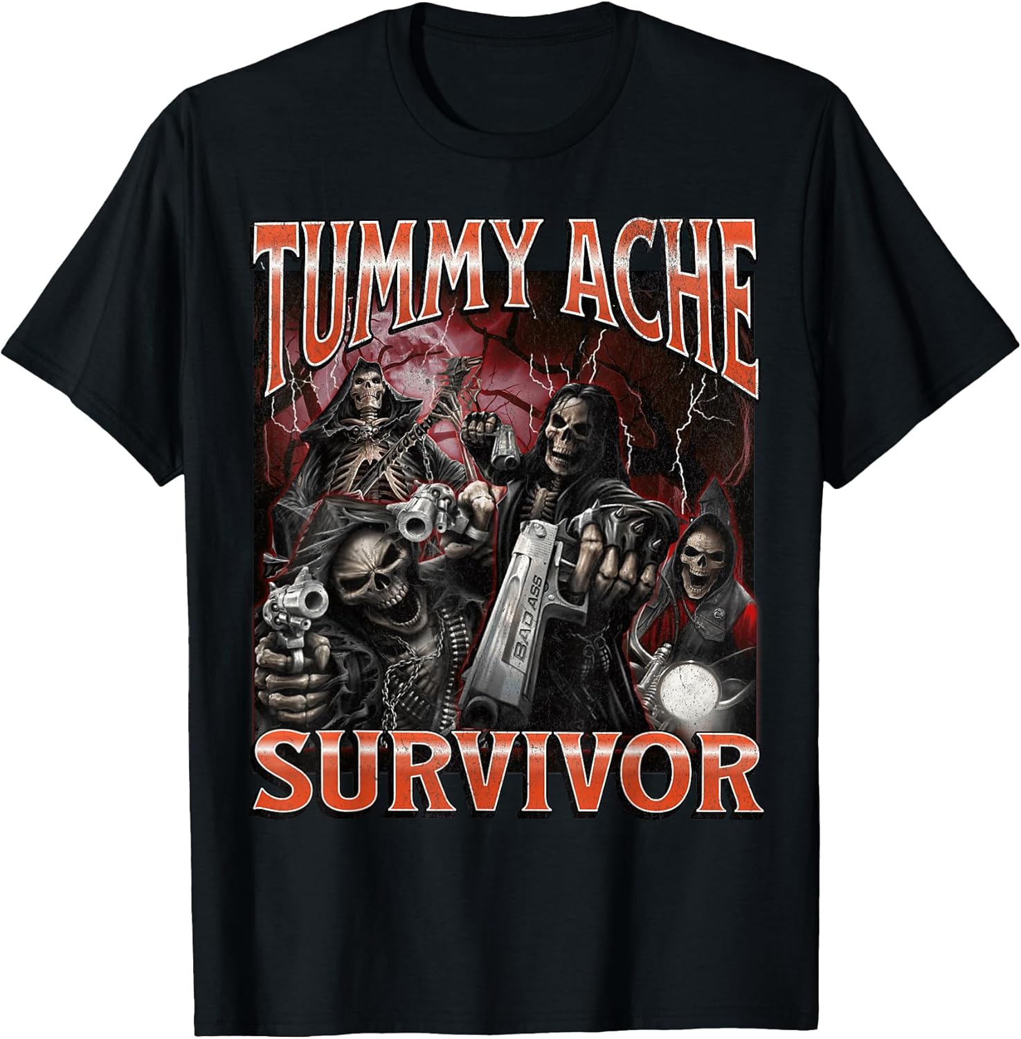 Funny Tummy Ache Survivor Skeleton Meme T-Shirt for Comfort & Laughter - 1