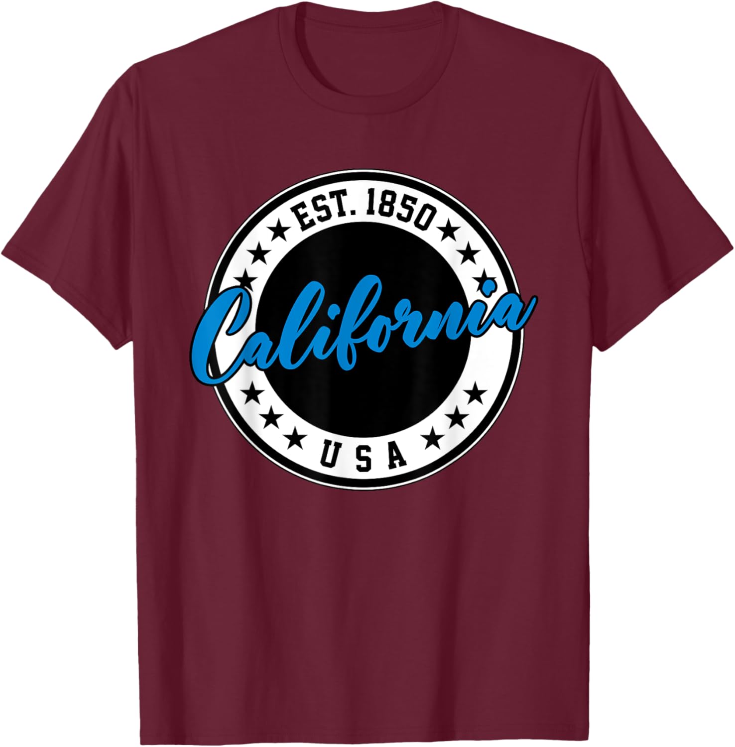 California USA Script Circle Blue Text T-Shirt for Casual Style - 17