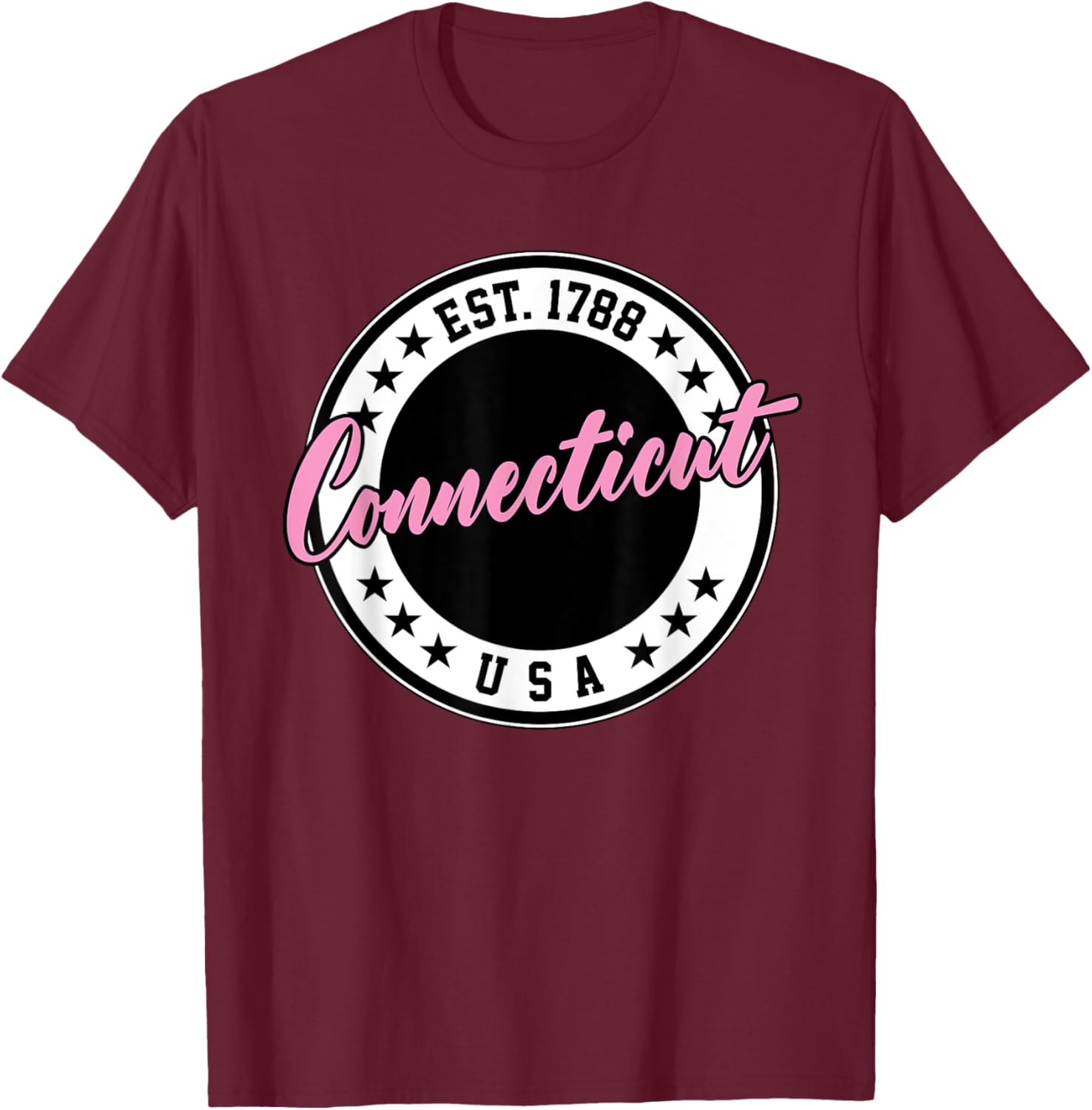 Connecticut Script Circle Pink Text T-Shirt for Casual Style and Comfort - 12