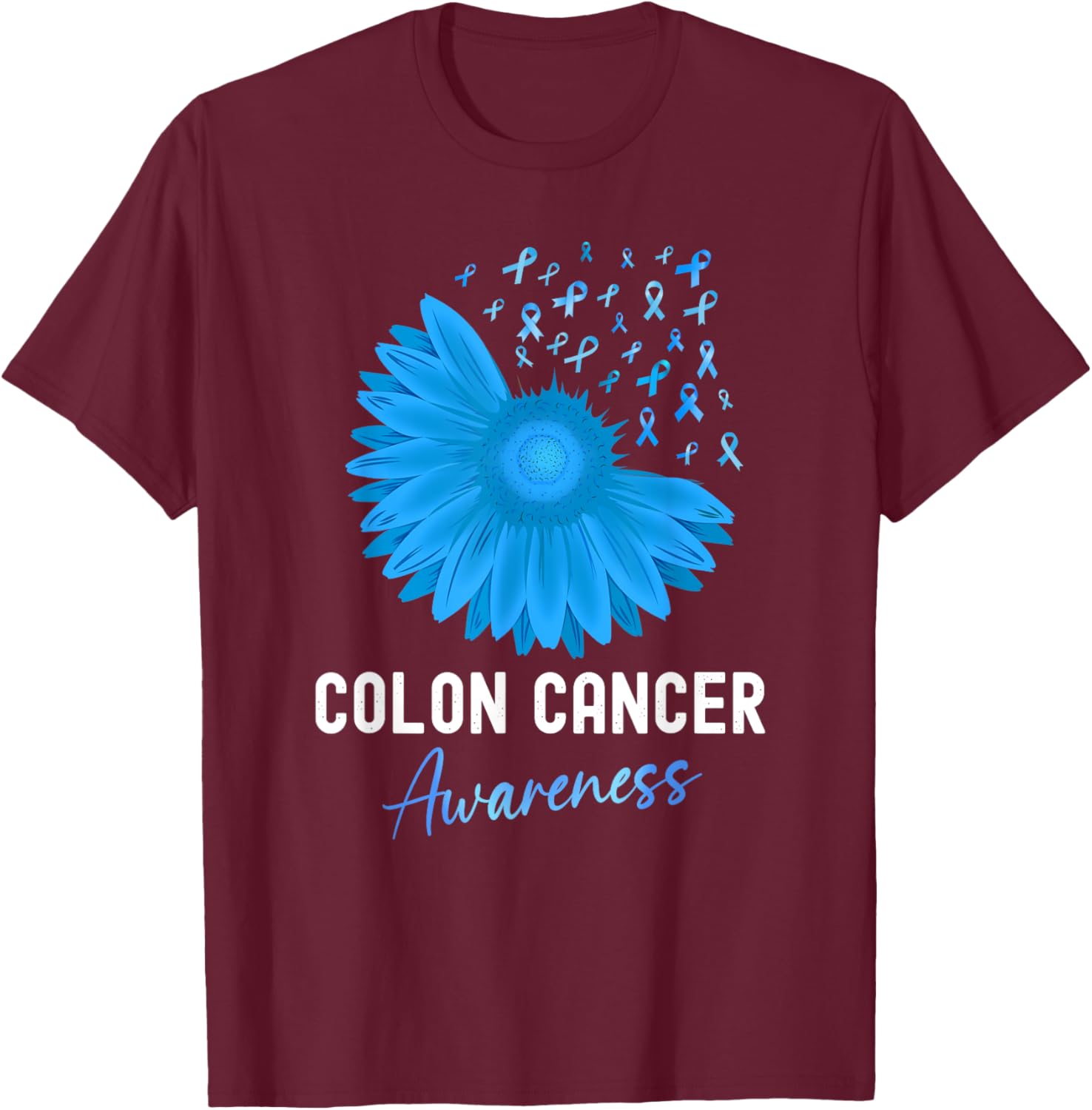 Colorectal Cancer Awareness Blue Ribbon Sunflower T-Shirt for Support - 11