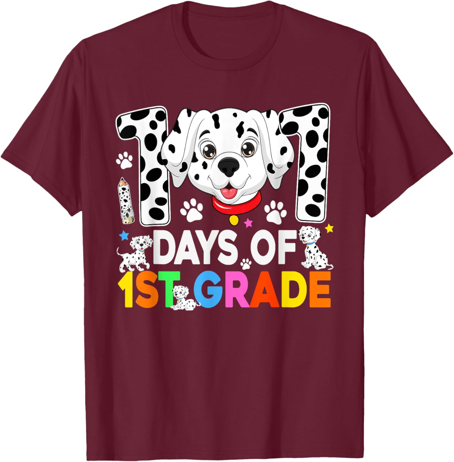 100 Days of School Dalmatian Dog T-Shirt for Kids 3rd Grade Fun Fashion - 1