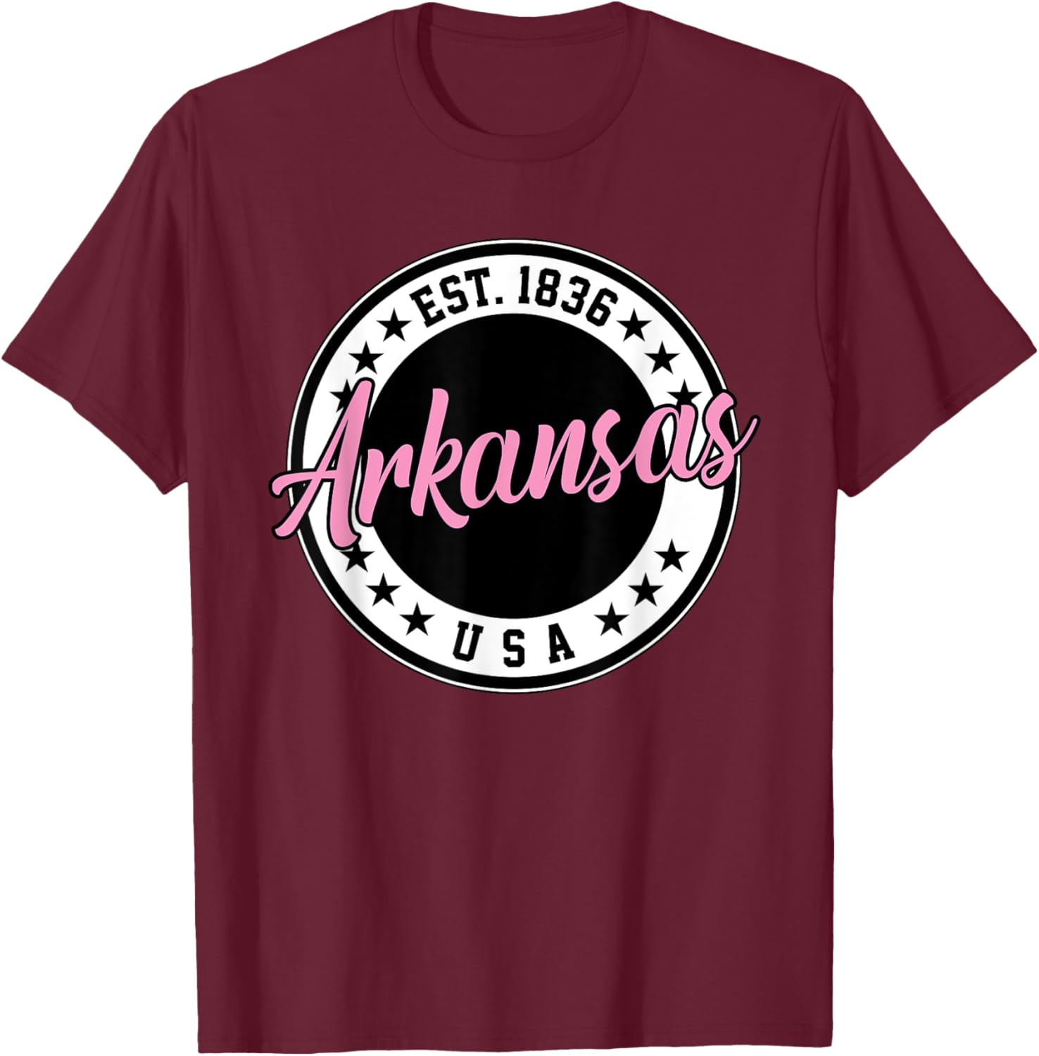 Arkansas Script Circle Pink Text T-Shirt for Stylish Comfort - 1
