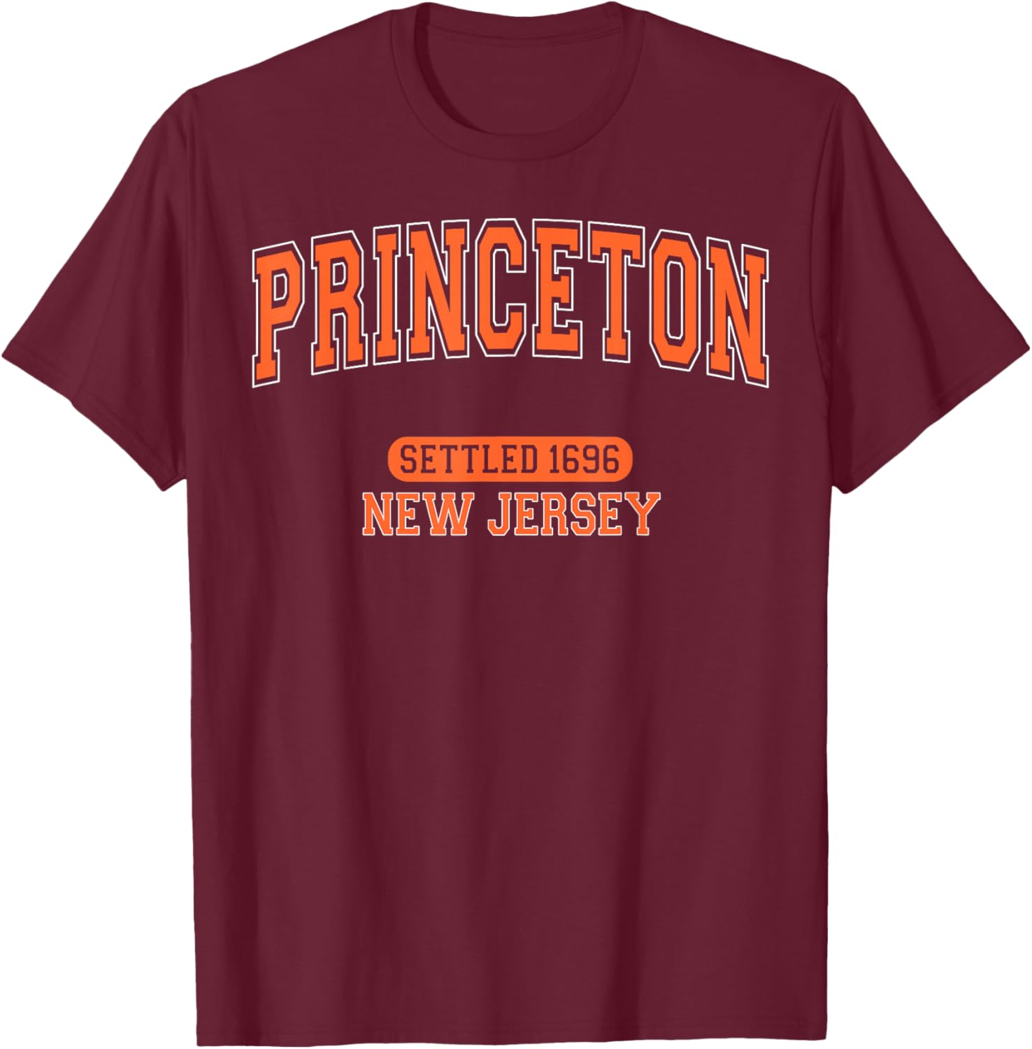 Vintage Arched Orange T-Shirt Celebrating Princeton New Jersey 1696 - 5