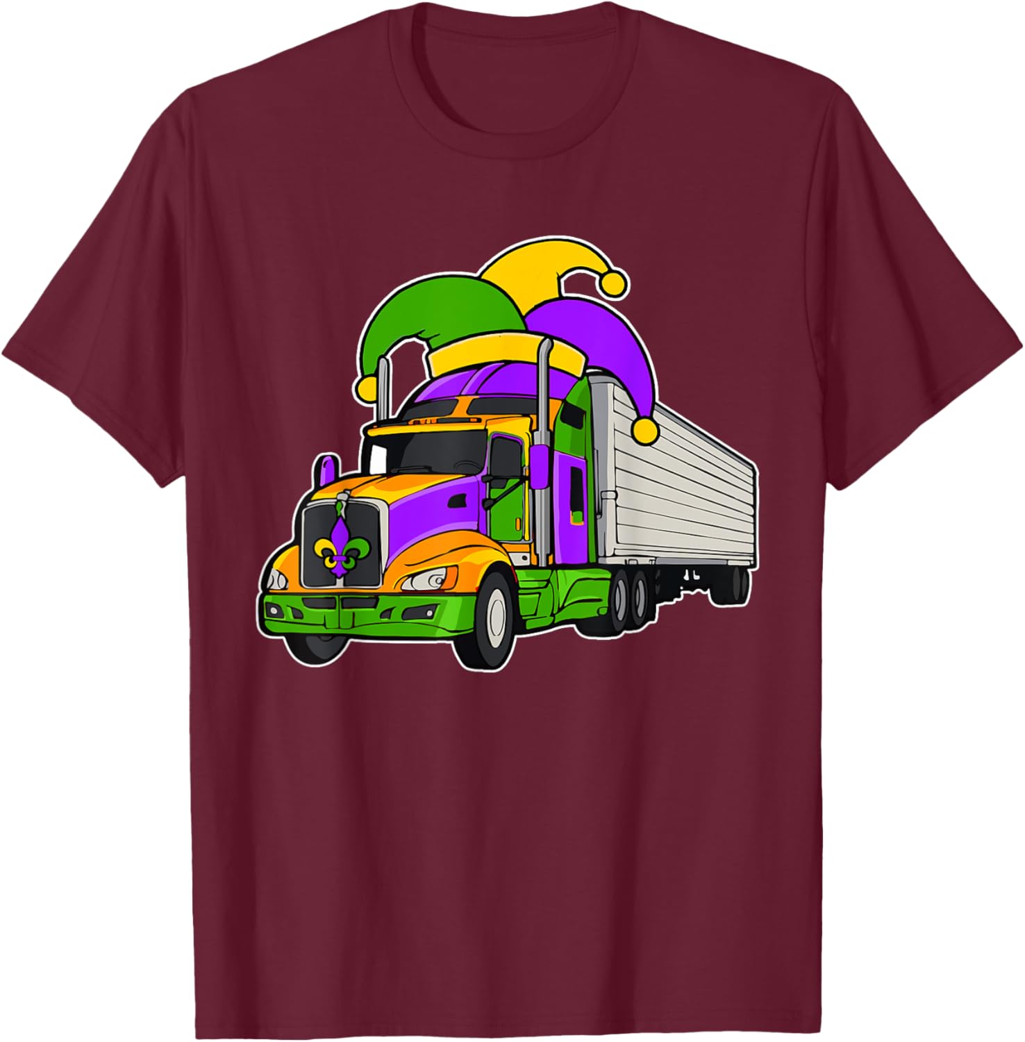Colorful Mardi Gras Jester Hat Truck Team T-Shirt for Festive Parades - 7