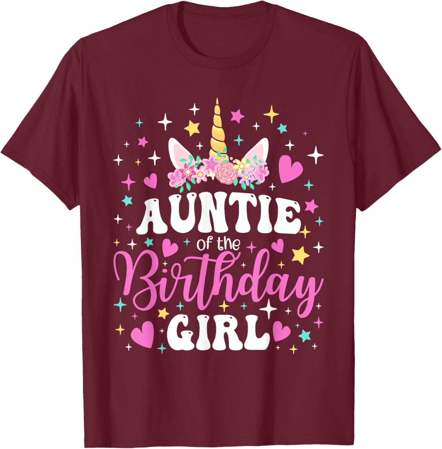 Unicorn Auntie Birthday Matching T-Shirt for Family Celebration Fun - 12