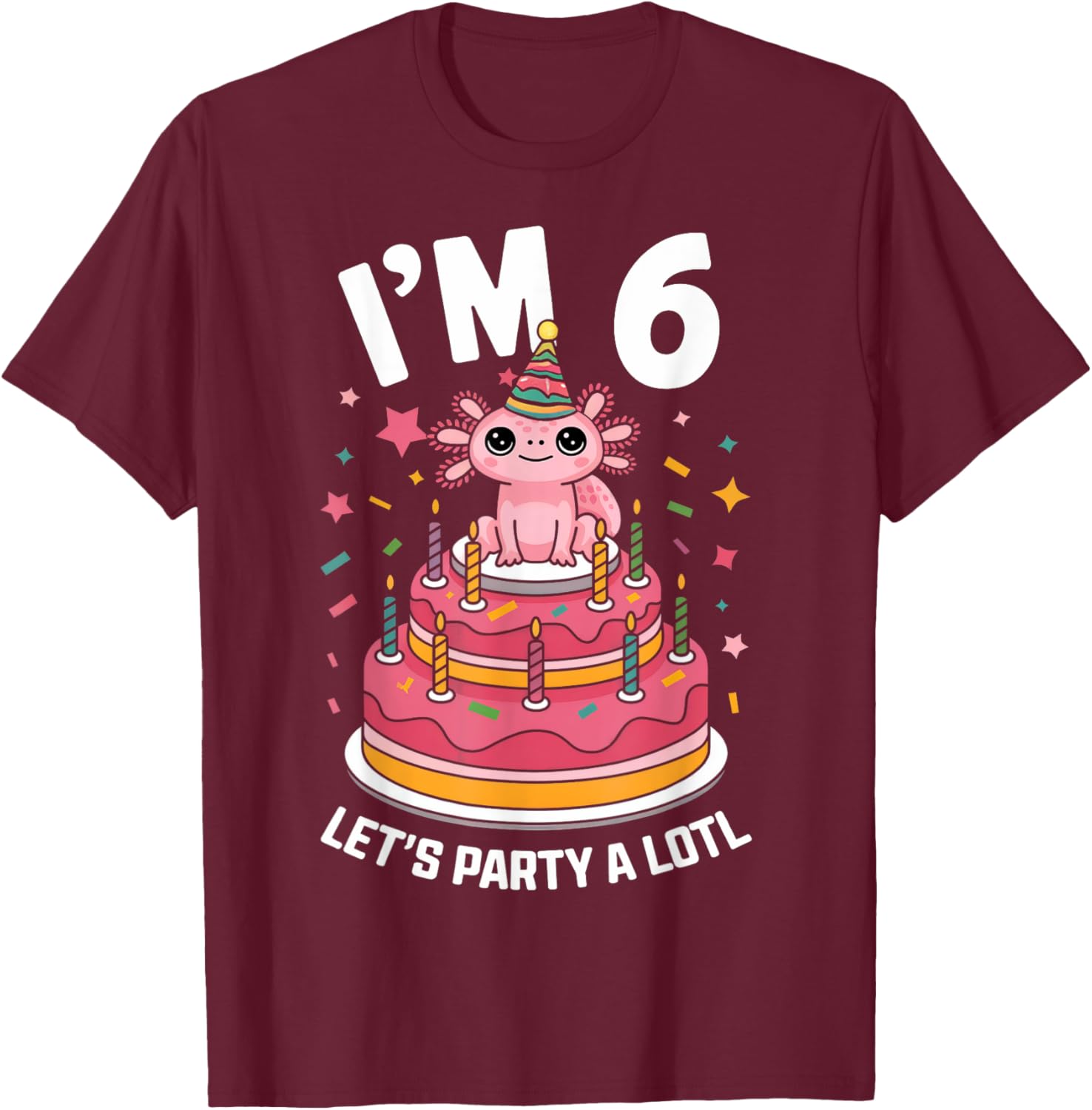 Cute Axolotl 6th Birthday T-Shirt for Kids Fun Birthday Party Outfit - 14
