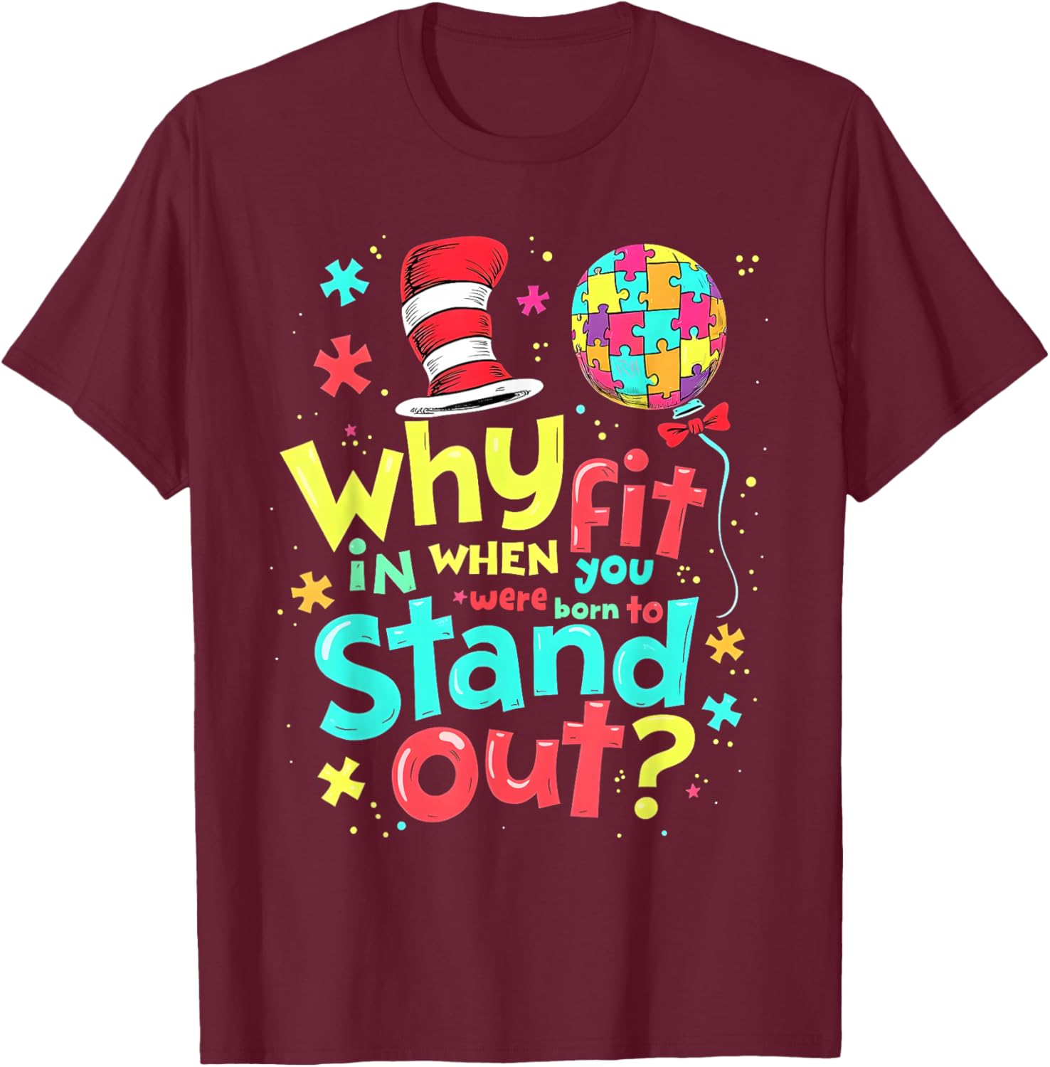 Autism Awareness Cool Cat in the Hat T-Shirt for Doctors and Teachers - 18