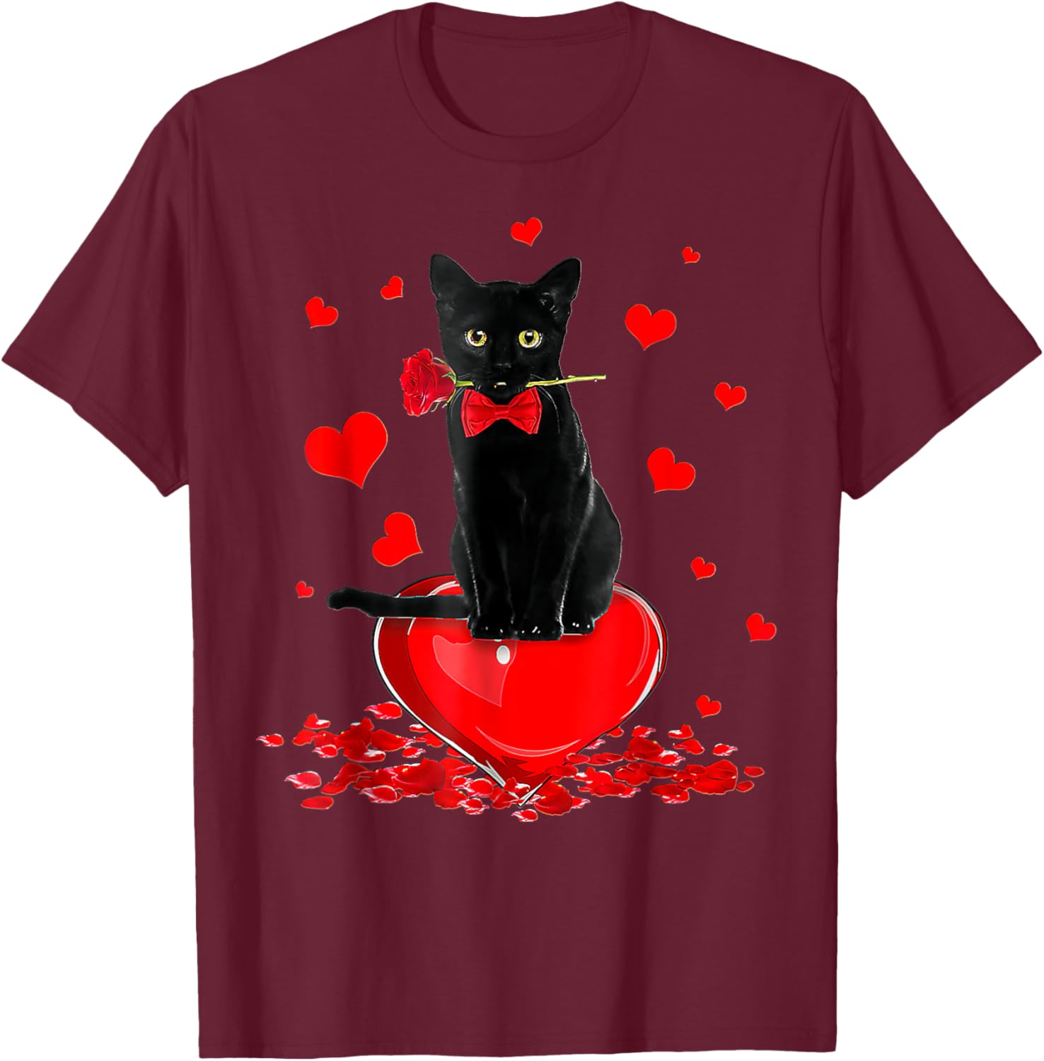 Cute Black Cat Valentine's Day Hearts T-Shirt for Cat Lovers - 1