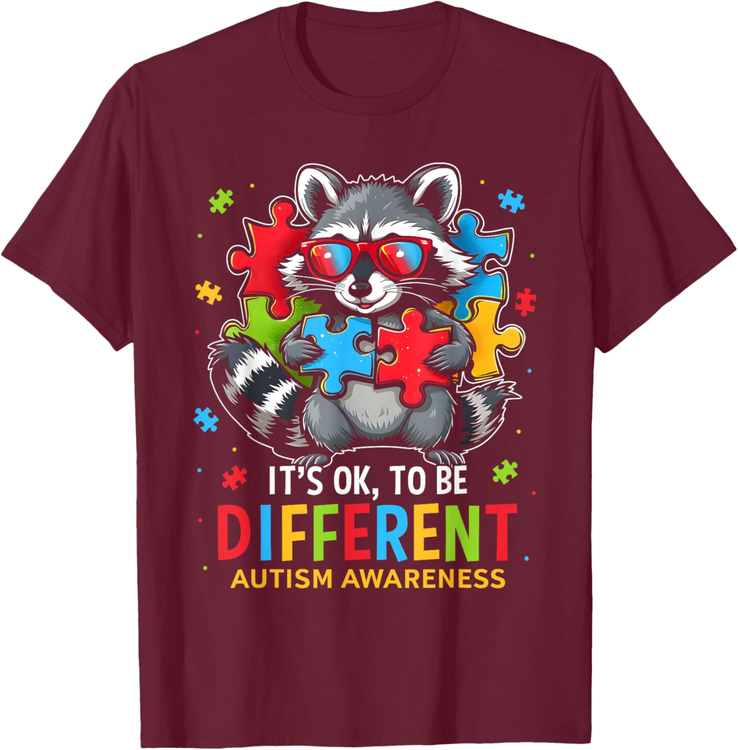 Autistic Raccoon T-Shirt It's Okay to Be Different Autism Awareness Tee - 9