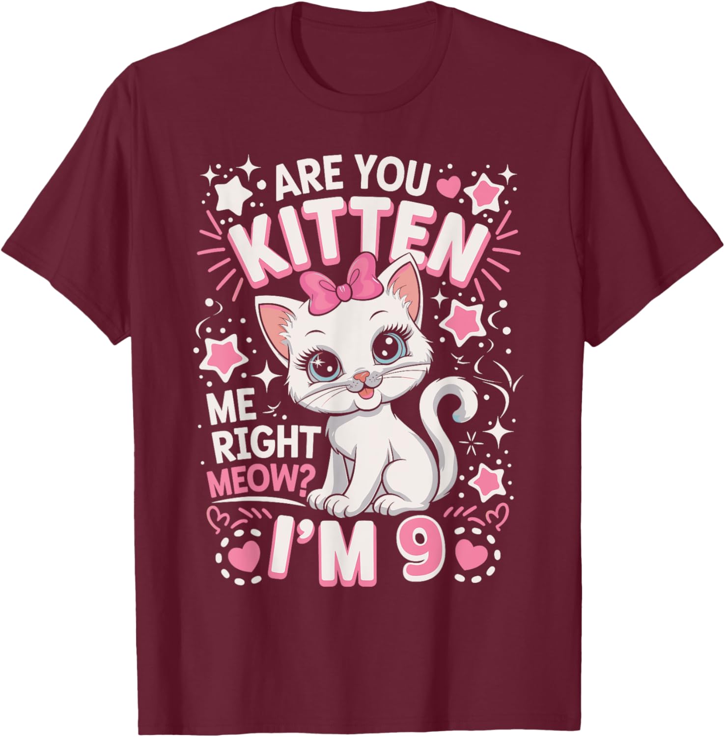 Cute 9th Birthday Cat Girls T-Shirt Are You Kitten Me Right Meow? - 1