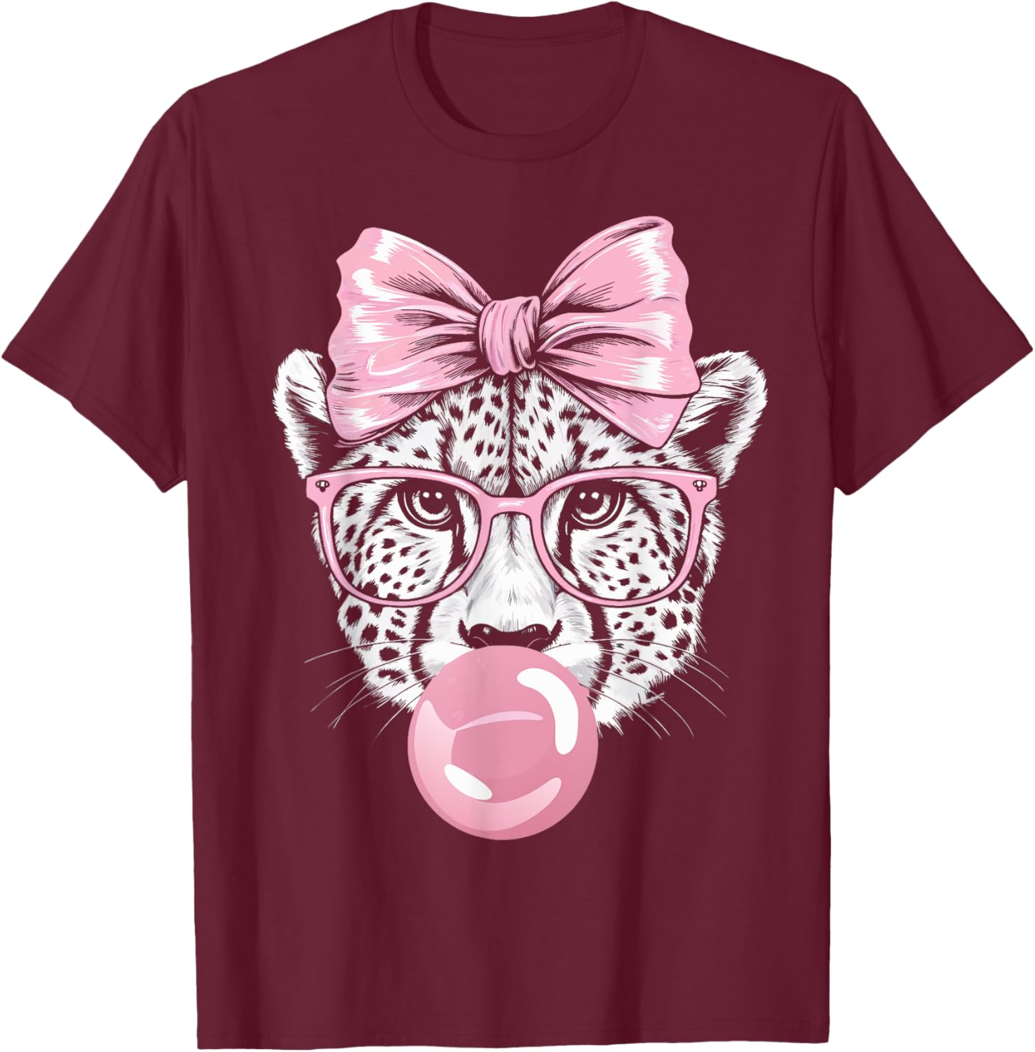 Cheetah With Glasses Blowing Pink Bubble Gum T-Shirt for Fun Fashion - 12