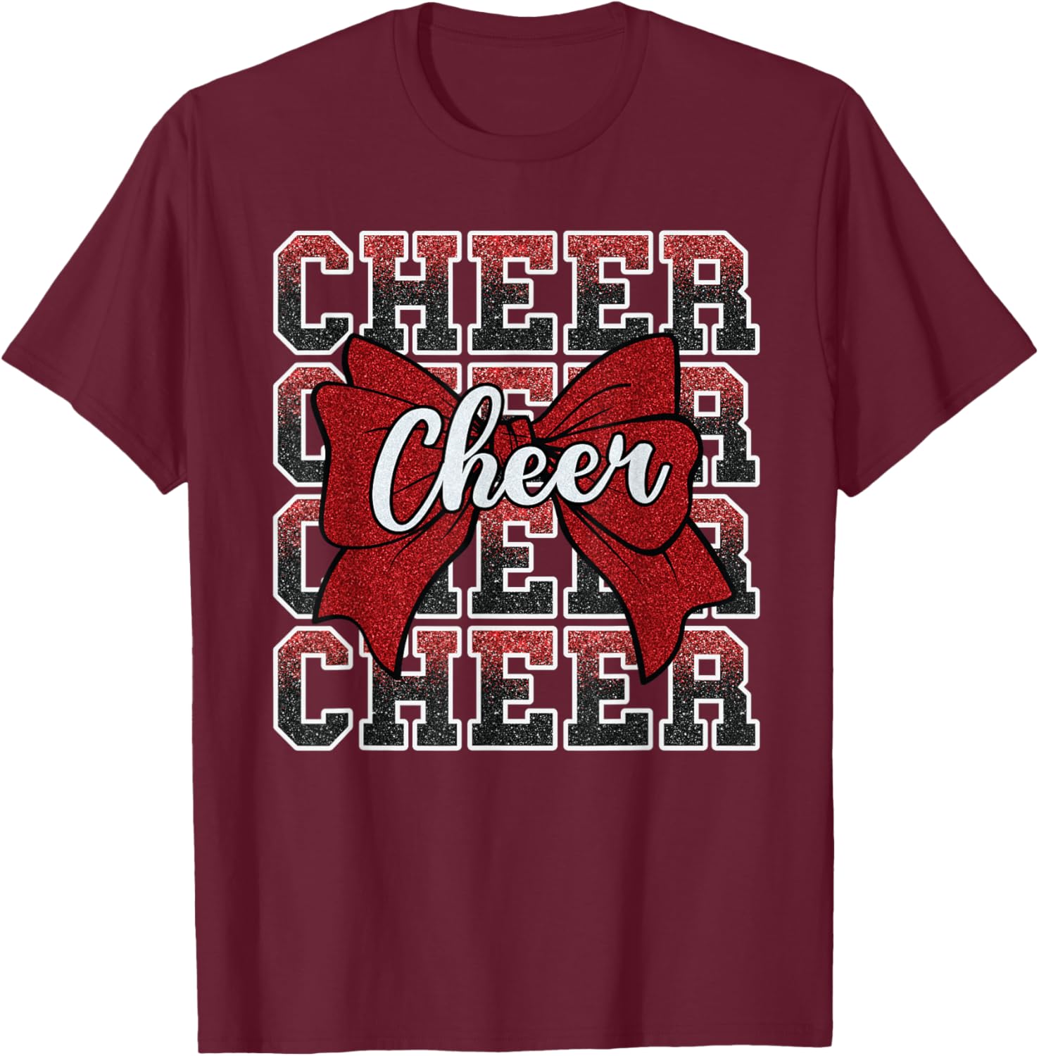 Coquette Cheer Bow Funny Sport Cheerleader Red T-Shirt for Cheer Fans - 1