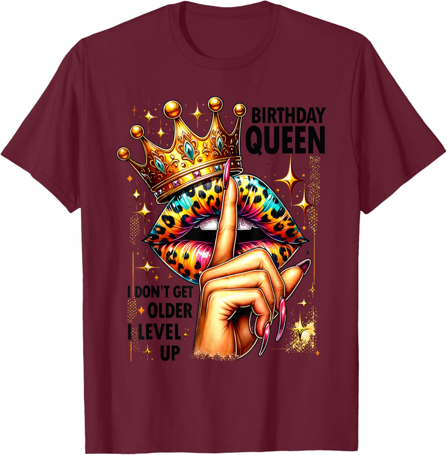 Crown Lips Birthday T-Shirt: Level Up Queen Party Style for Her - 4