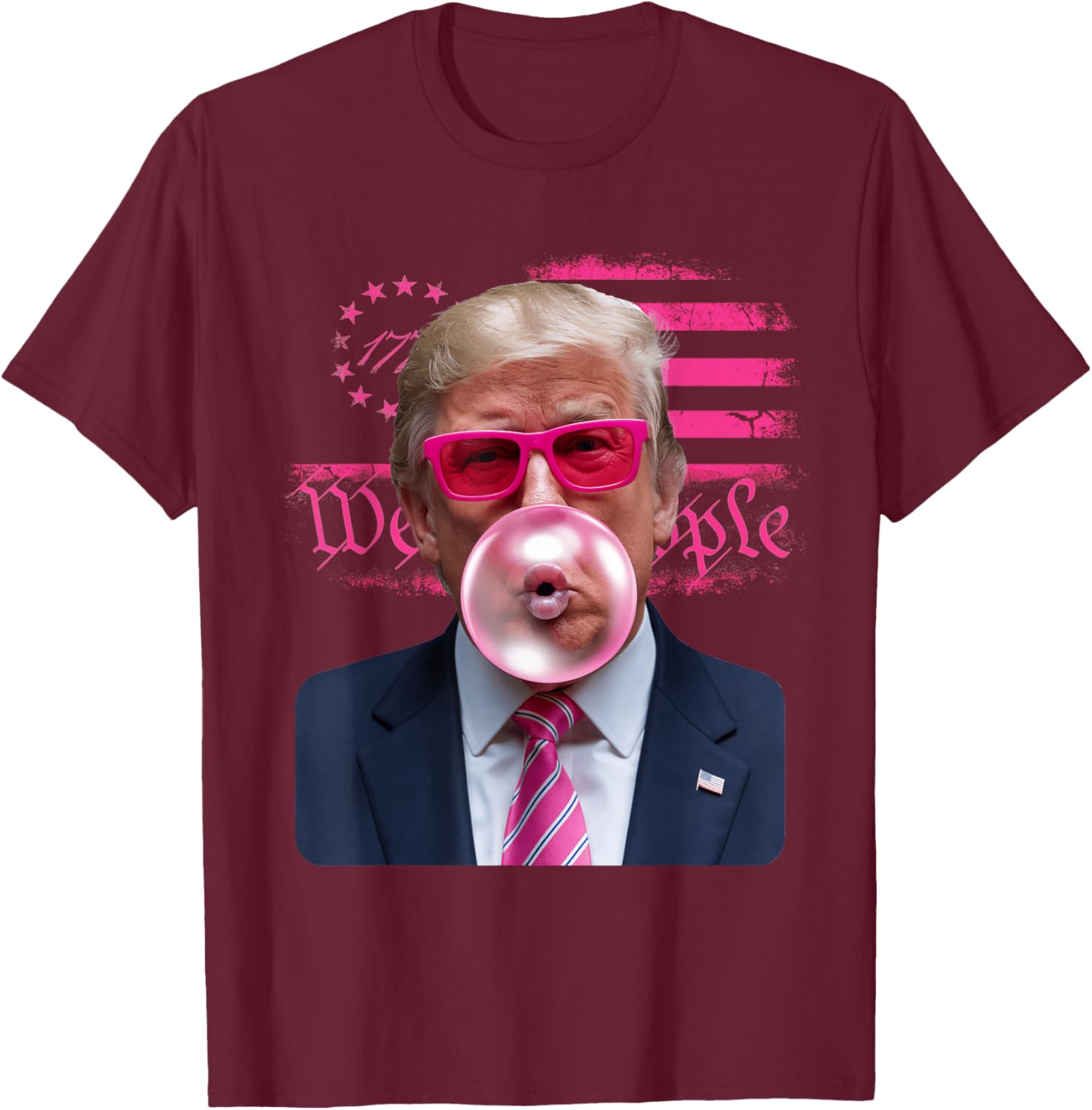 Trump Pink Glasses Bubble Gum 4th of July American Flag T-Shirt - 7