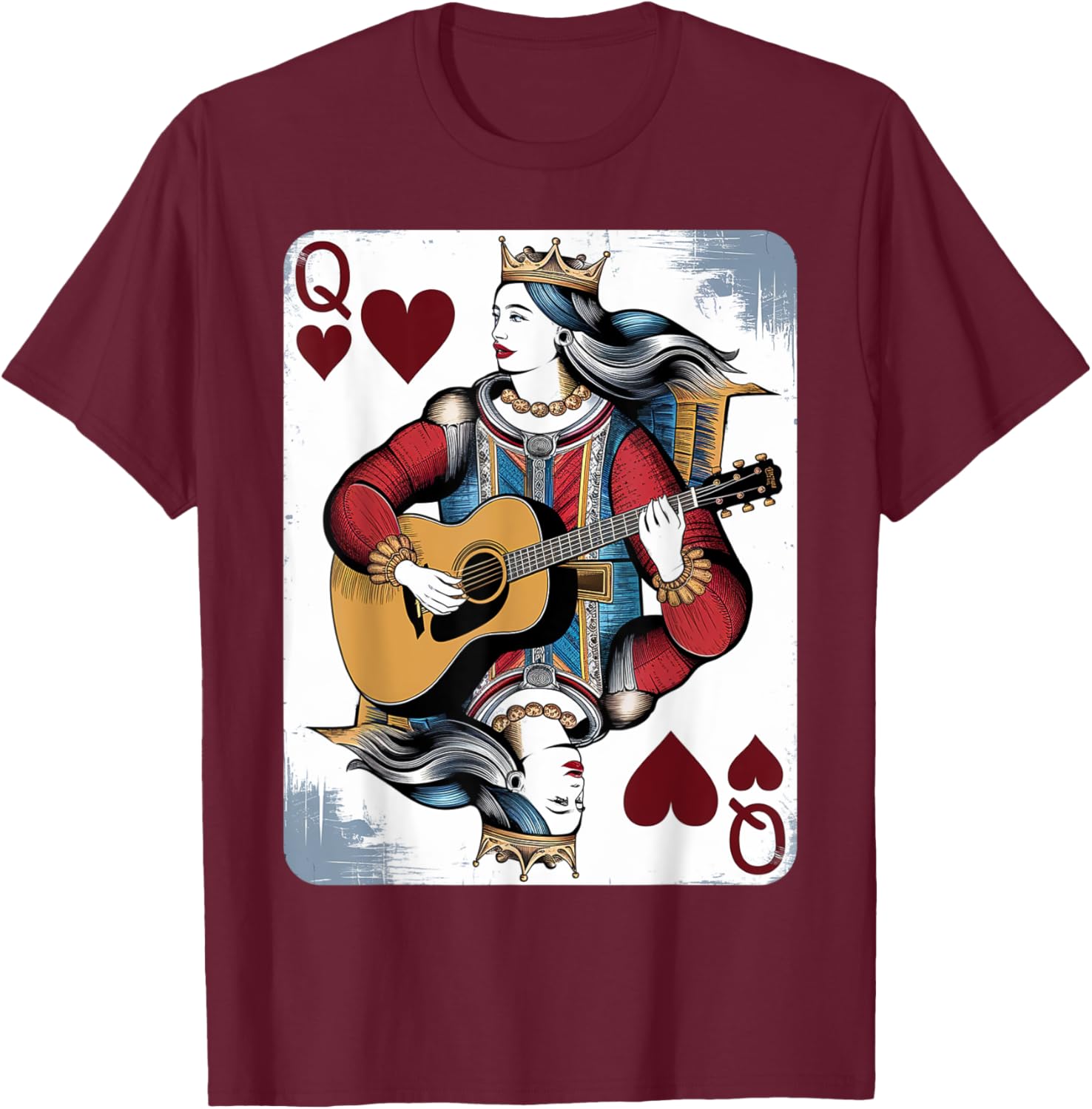 Vintage Queen of Hearts Guitarist T-Shirt for Music and Card Game Lovers - 14