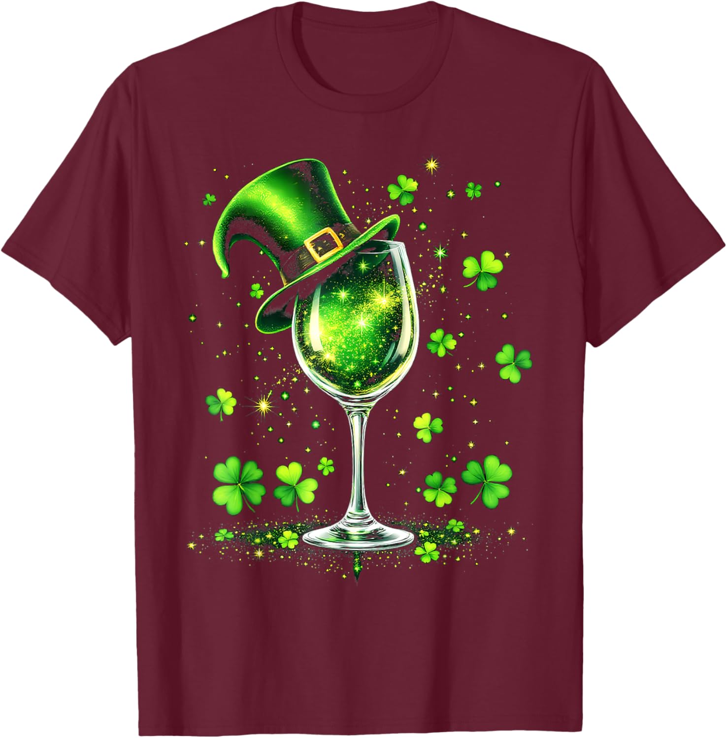 St Patricks Day Shamrock Wine Glass and Leprechaun Hat T-Shirt - 15