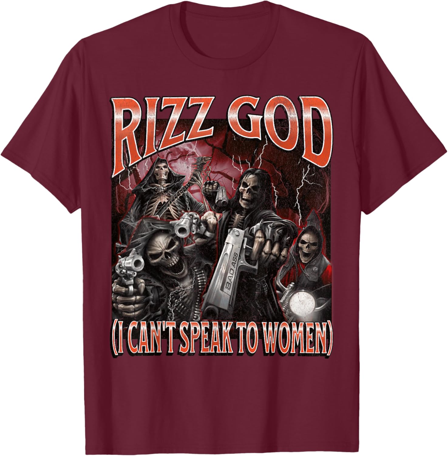 Funny Rizz God Skeleton Meme Tee for Men Who Can't Talk to Women - 1