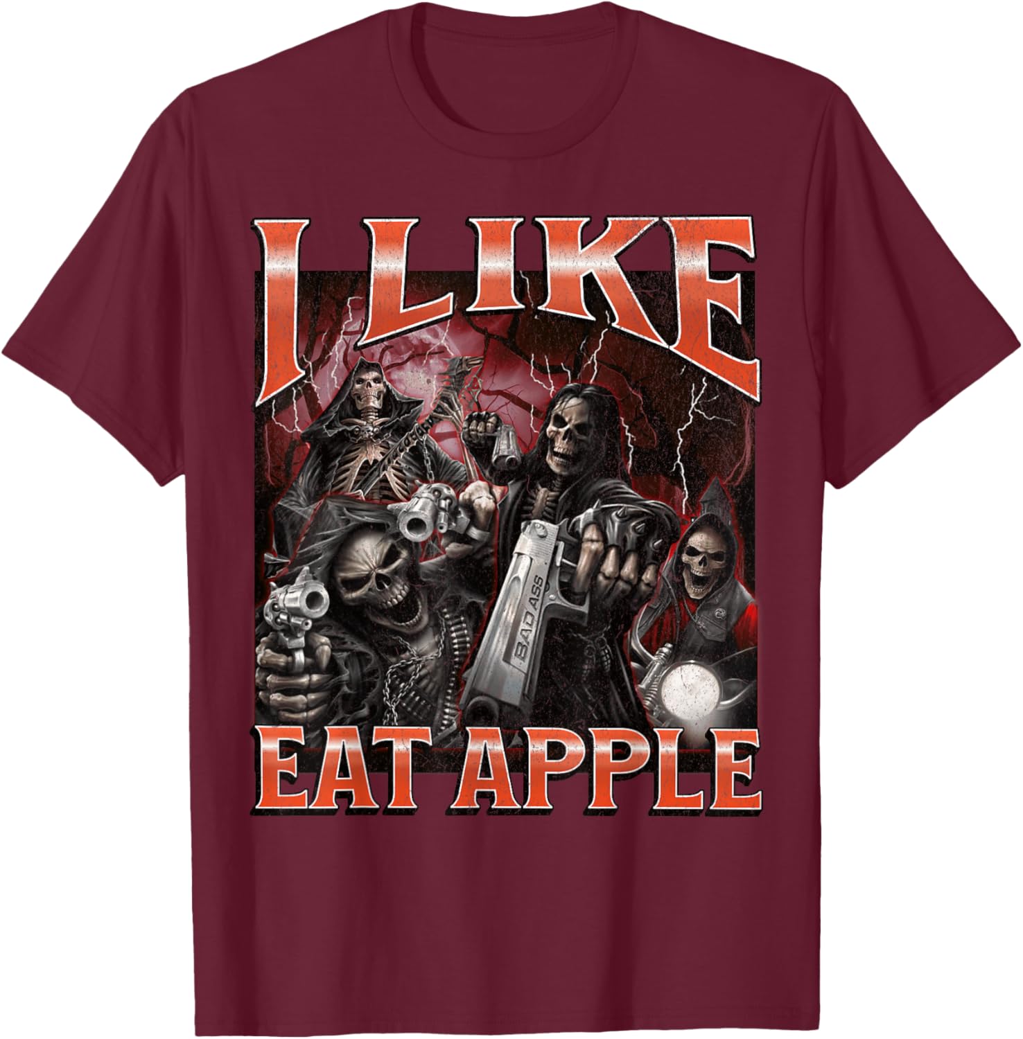 Funny I Like Eat Apple Skeleton Meme Graphic T-Shirt for Casual Wear - 9