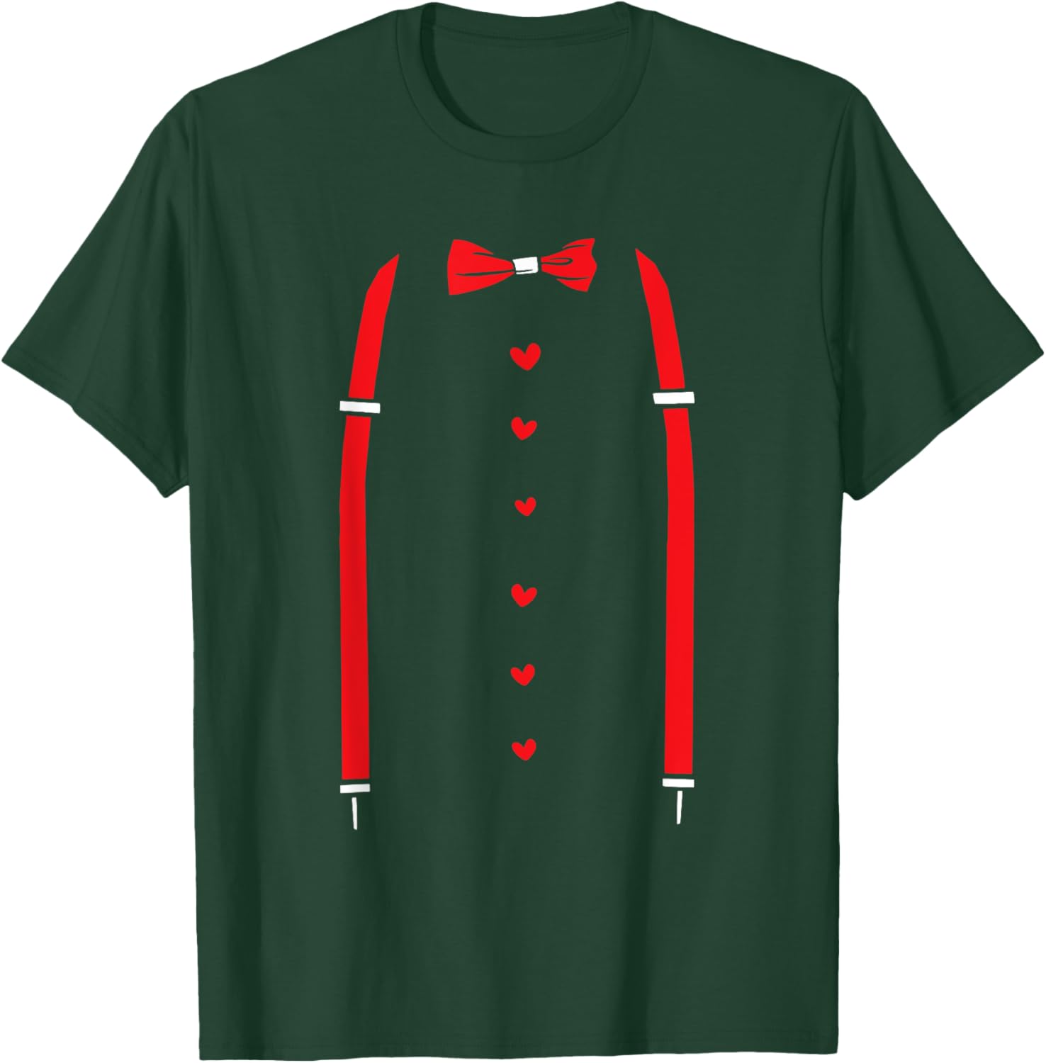 Valentine's Day Red Suspenders Bow Design T-Shirt for Men and Women - 3