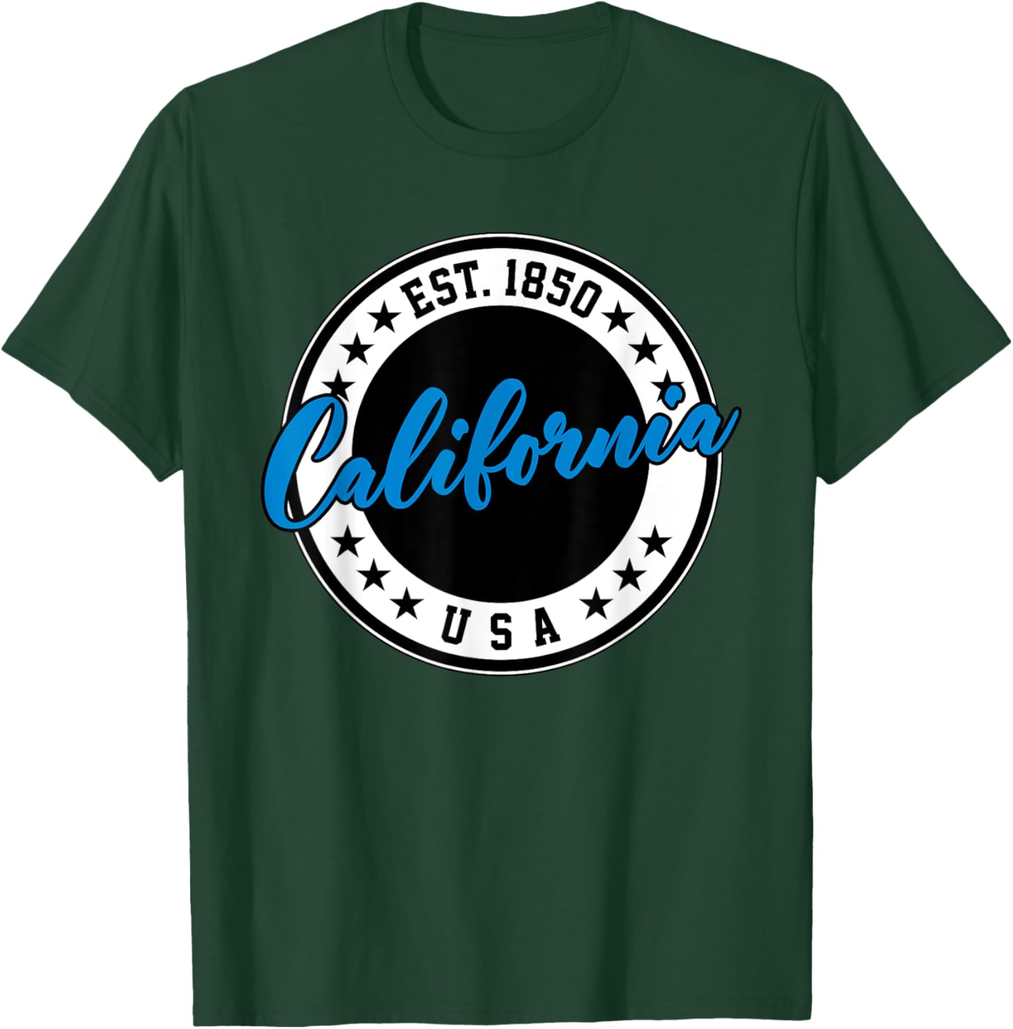 California USA Script Circle Blue Text T-Shirt for Casual Style - 21