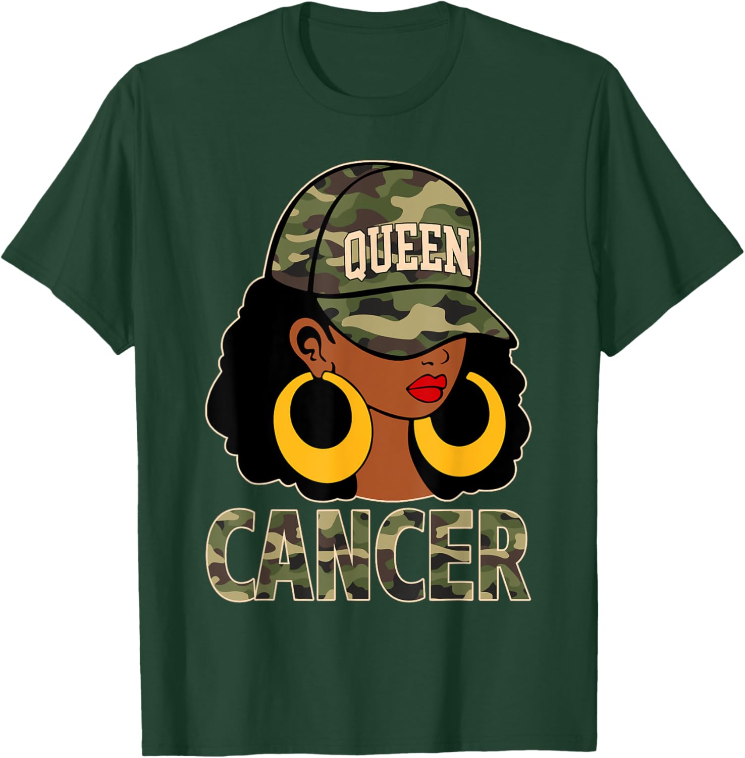 Cancer Queen Black Woman Camo Cap Afro Girl Zodiac T-Shirt for Style - 1