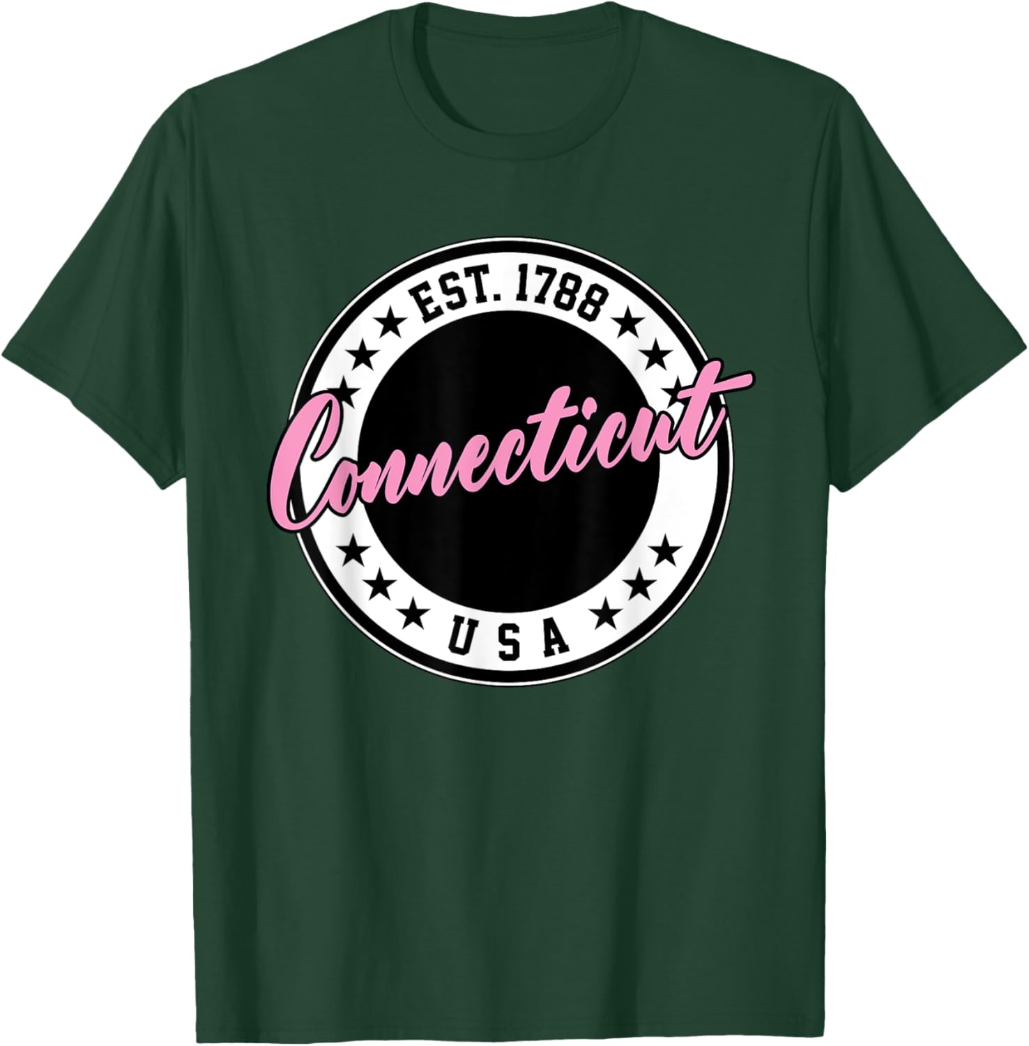 Connecticut Script Circle Pink Text T-Shirt for Casual Style and Comfort - 27