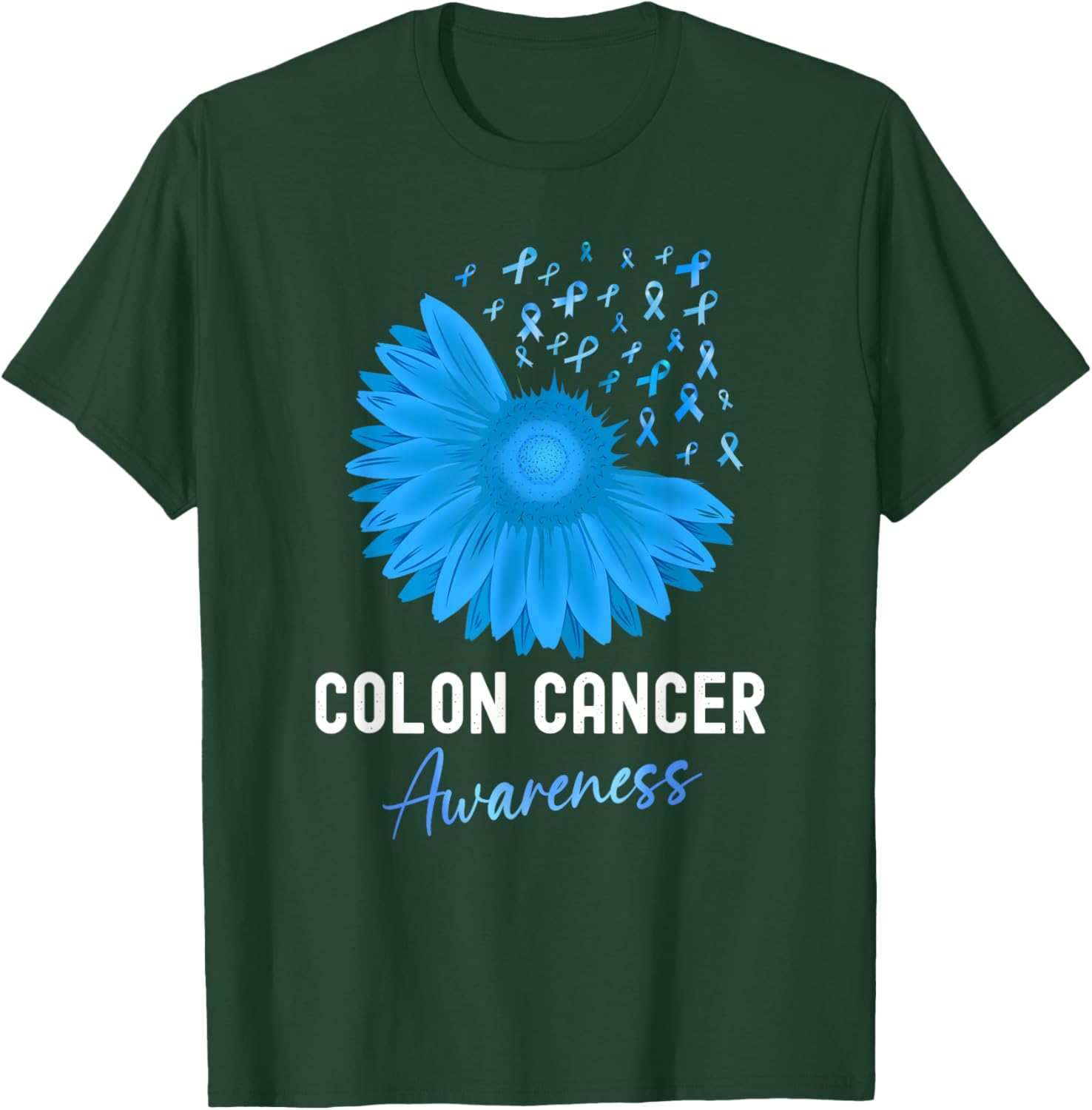 Colorectal Cancer Awareness Blue Ribbon Sunflower T-Shirt for Support - 13