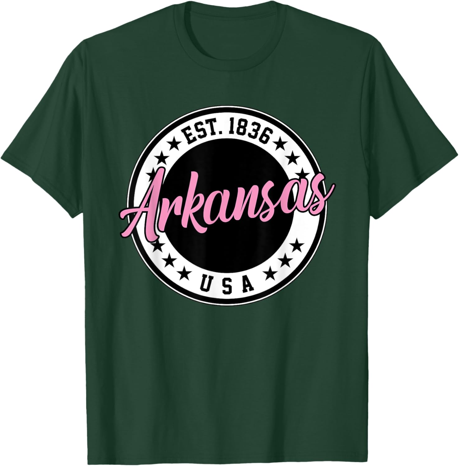 Arkansas Script Circle Pink Text T-Shirt for Stylish Comfort - 18