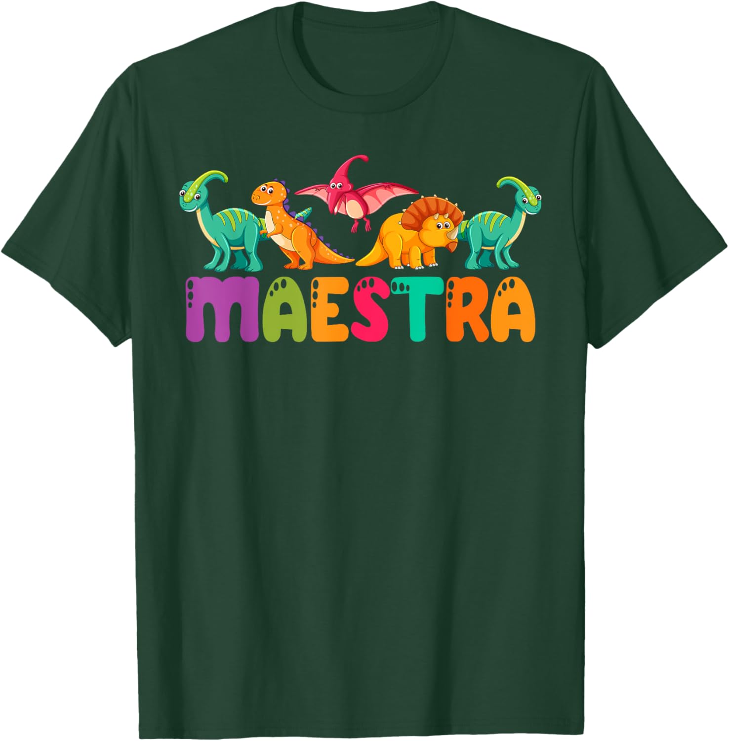 Cute Dinosaurs Bilingual Teacher T-Shirt for Maestra Spanish Teachers - 5