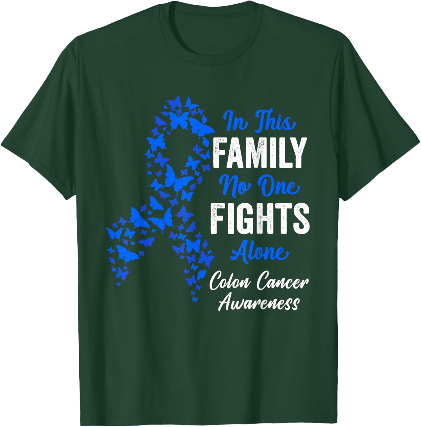CRC Colon Cancer Awareness Blue Butterflies Family Support T-Shirt - 21
