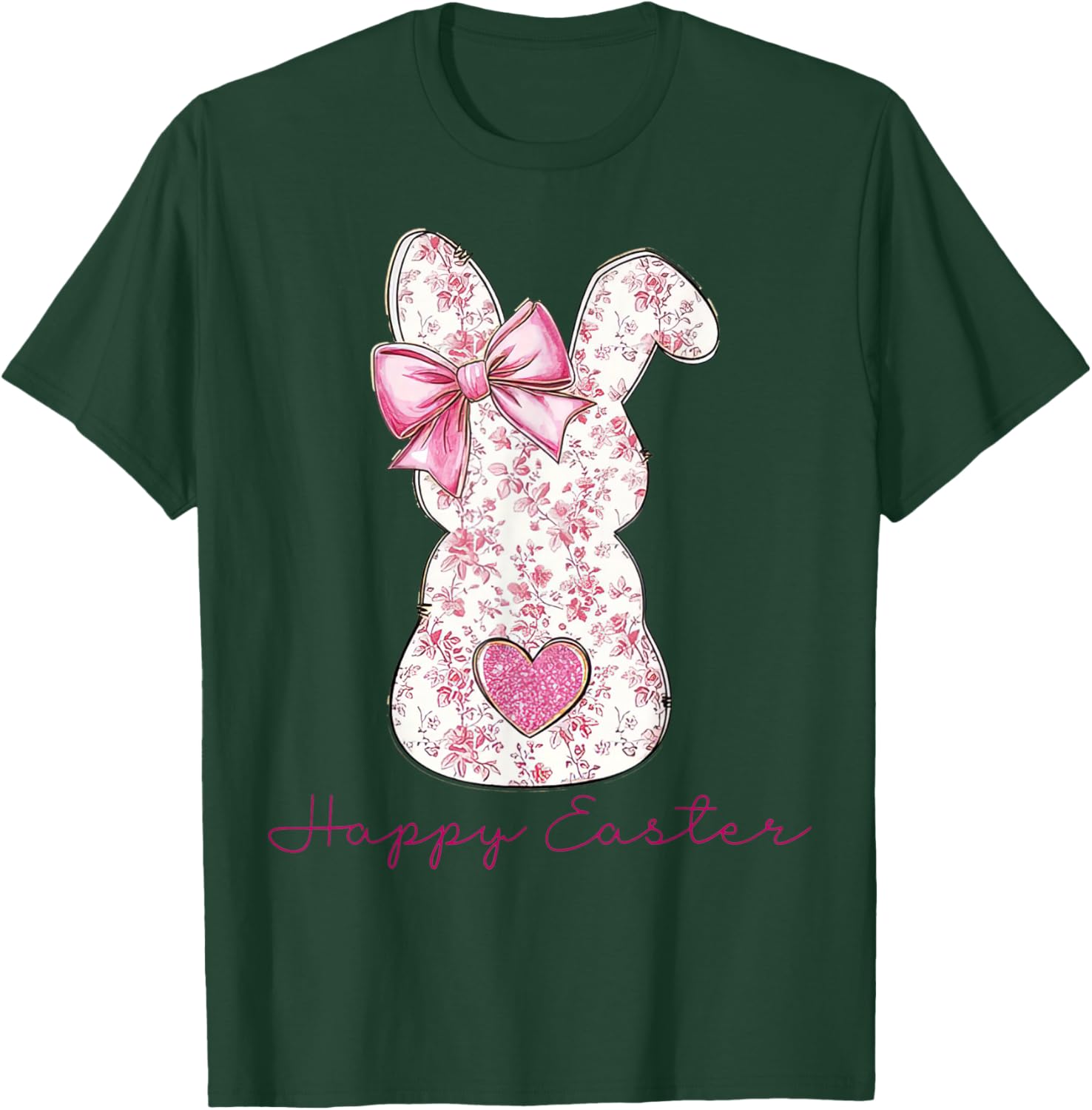 Happy Easter Pink Floral Bunny T-Shirt for Girls and Women - 22