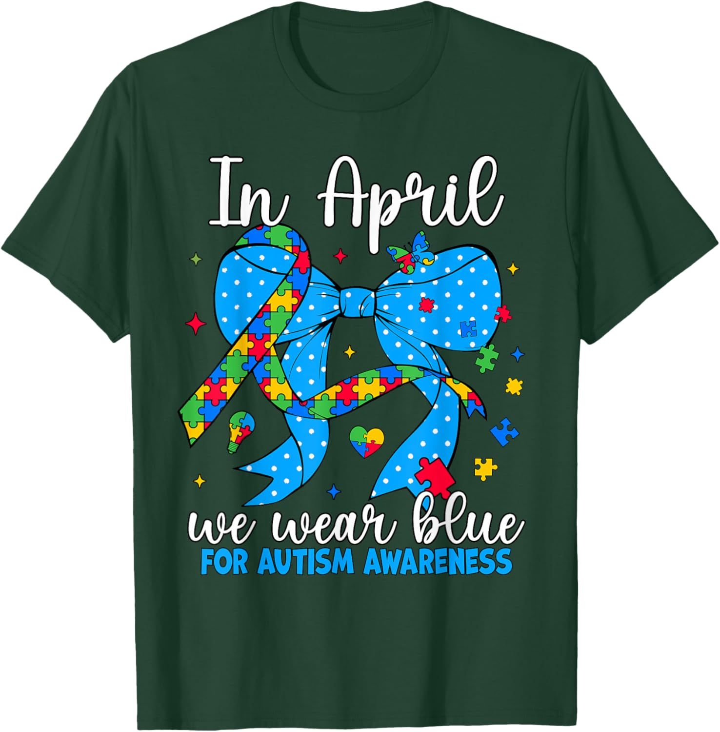 April Autism Awareness Blue Coquette Bow Puzzle T-Shirt for Support - 20