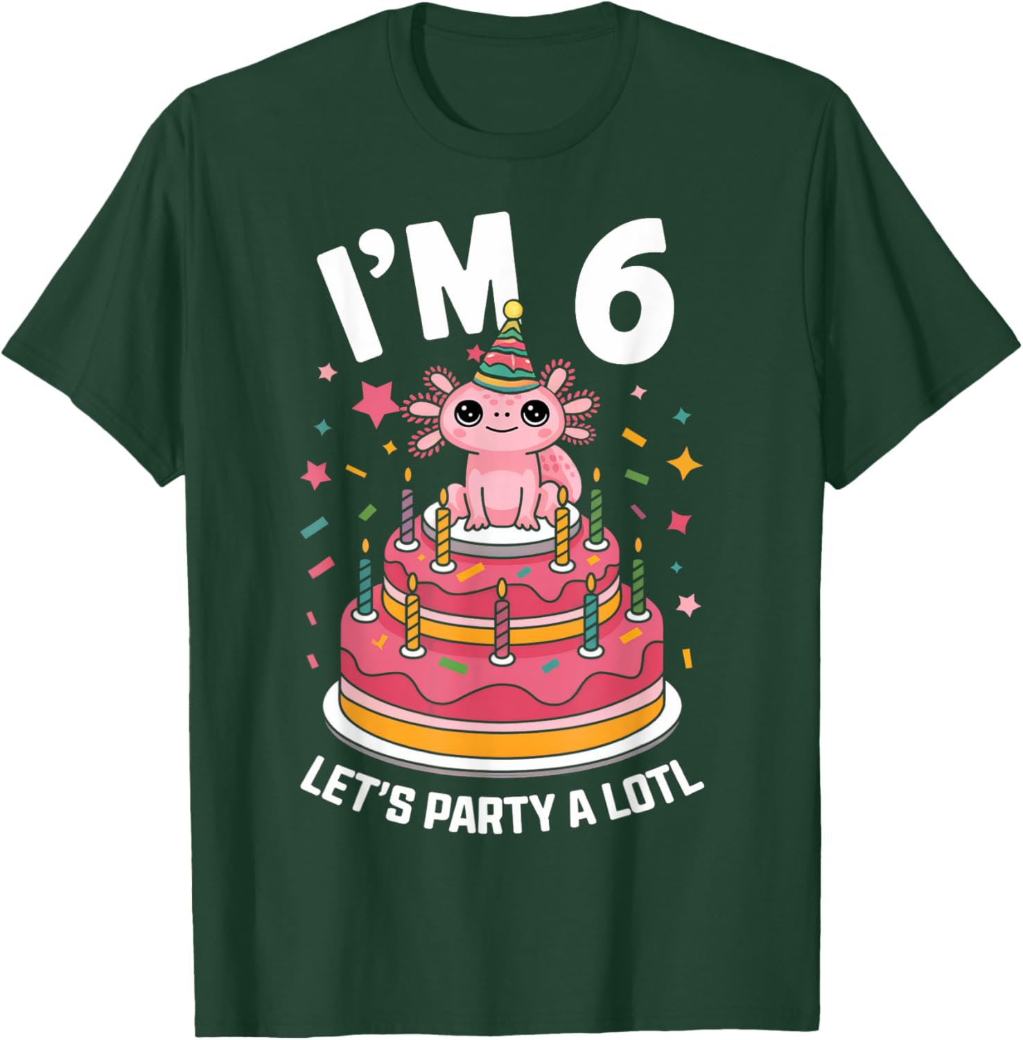 Cute Axolotl 6th Birthday T-Shirt for Kids Fun Birthday Party Outfit - 7