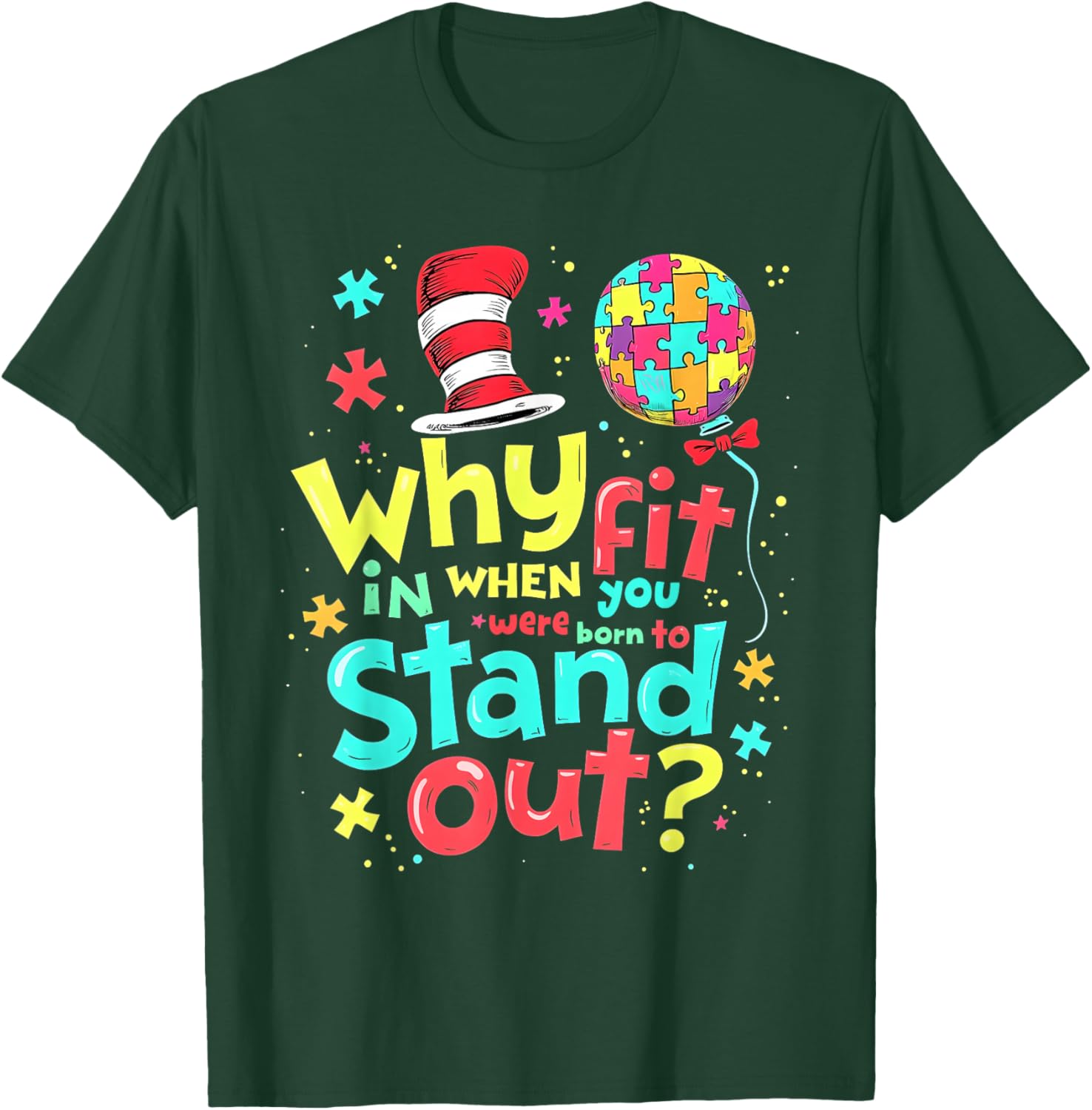 Autism Awareness Cool Cat in the Hat T-Shirt for Doctors and Teachers - 17