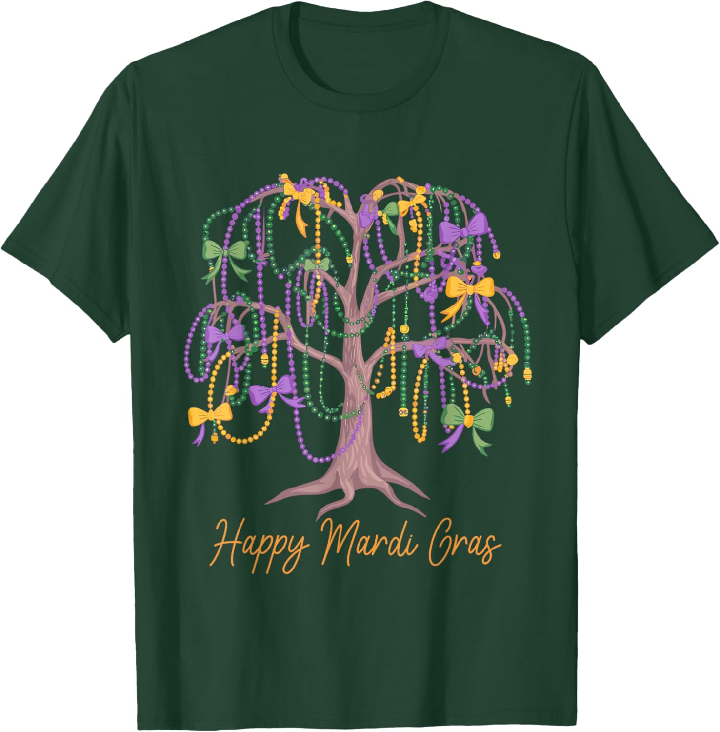 Coquette Bow Mardi Gras Tree Beads Women's T-Shirt for Festival Fun - 4