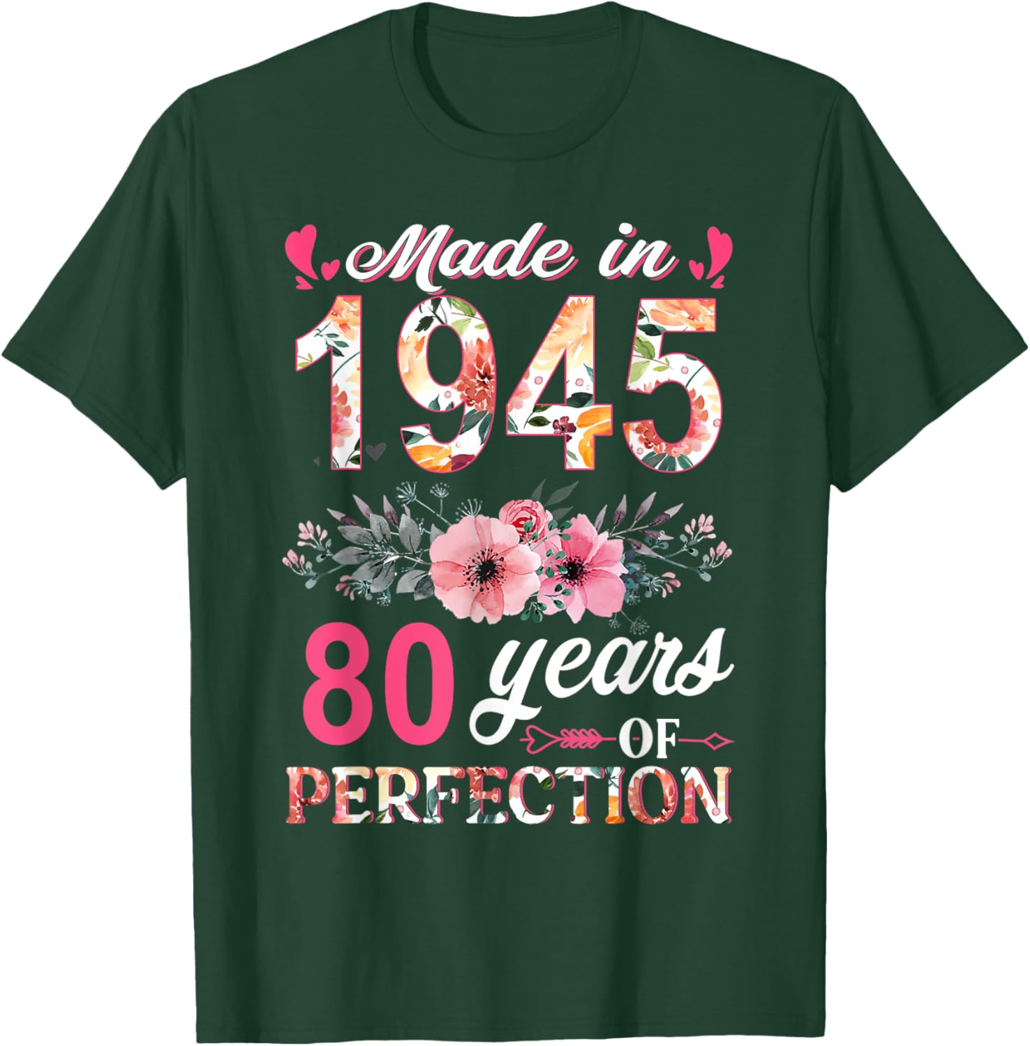 80th Birthday Gifts for Women - Made In 1945 Floral T-Shirt - 3
