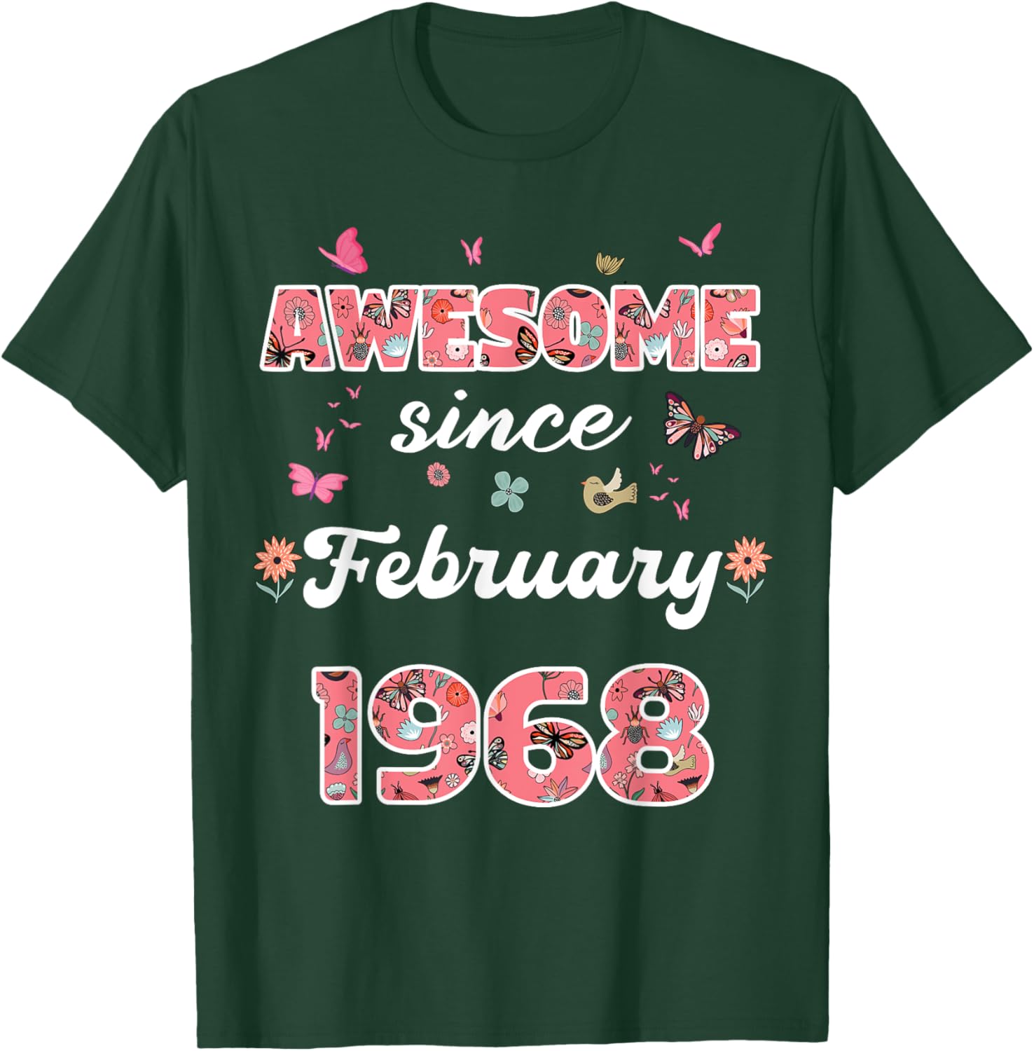 Vintage February 1968 Flowers Birthday T-Shirt for a Special Celebration - 5