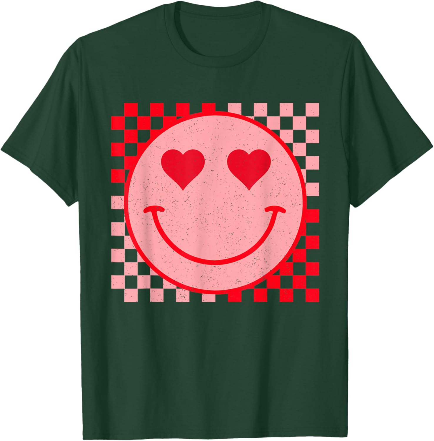 Trendy Smiling Face Checkered Pattern Valentine's Day T-Shirt for Fun Fashion - 4