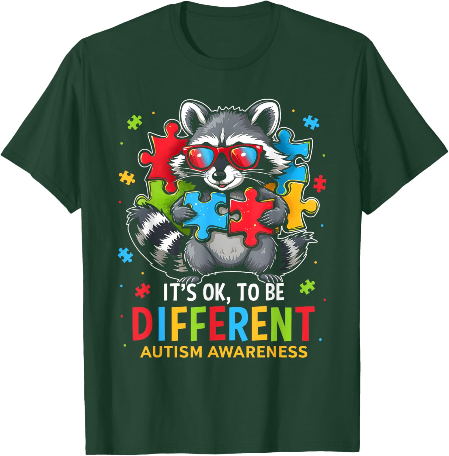 Autistic Raccoon T-Shirt It's Okay to Be Different Autism Awareness Tee - 13