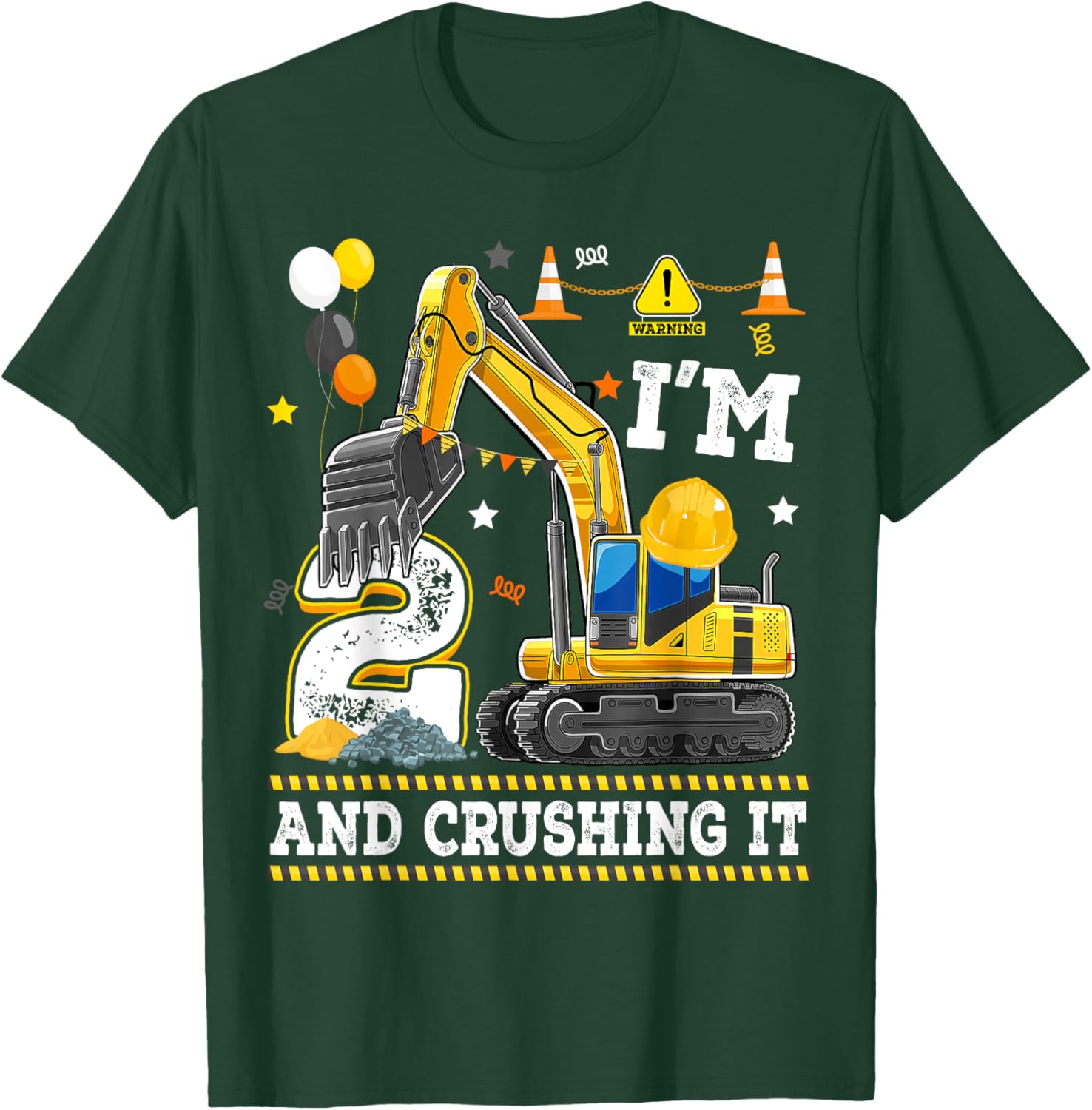 Adorable 2nd Birthday Excavator Digger Builder T-Shirt for Kids - 13