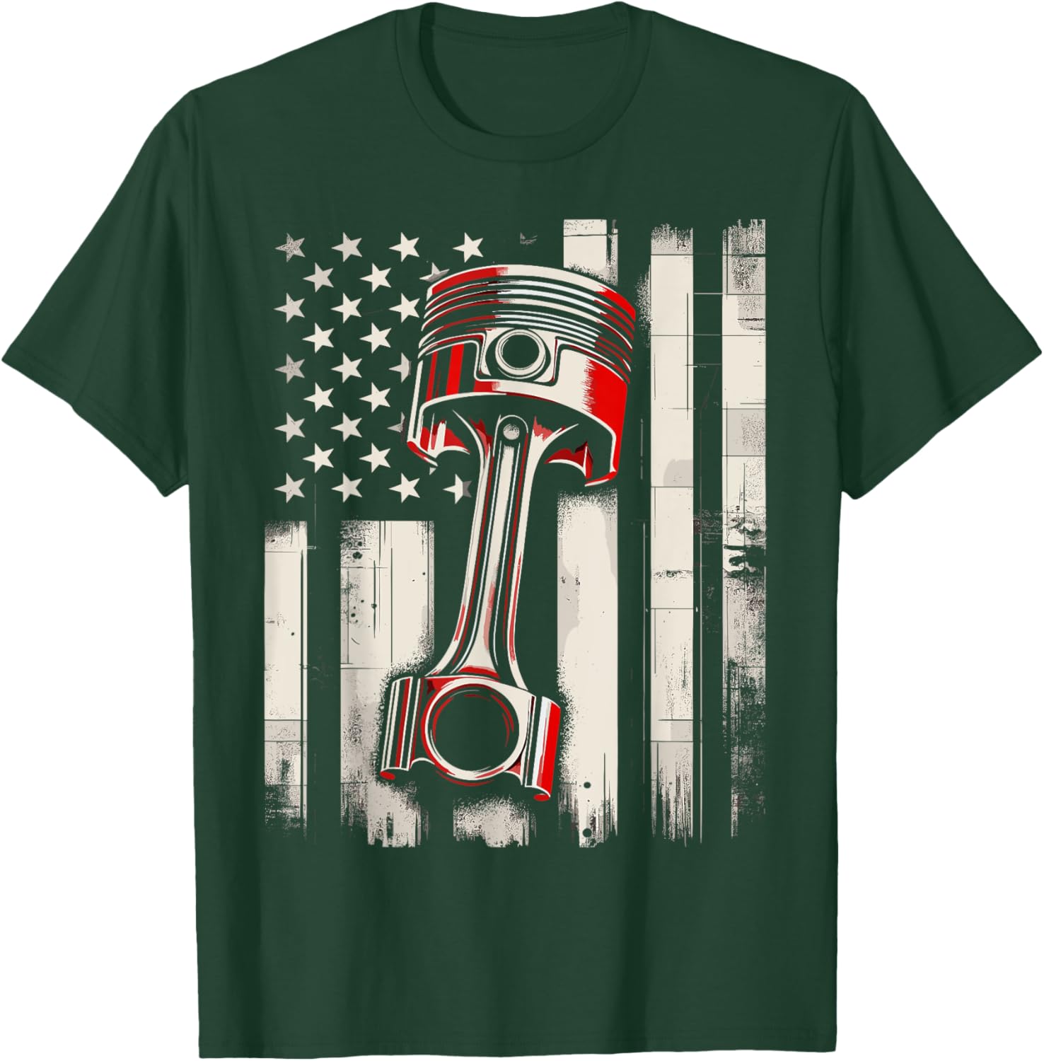 Vintage American Flag Piston Car Mechanic T-Shirt for Auto Enthusiasts - 5
