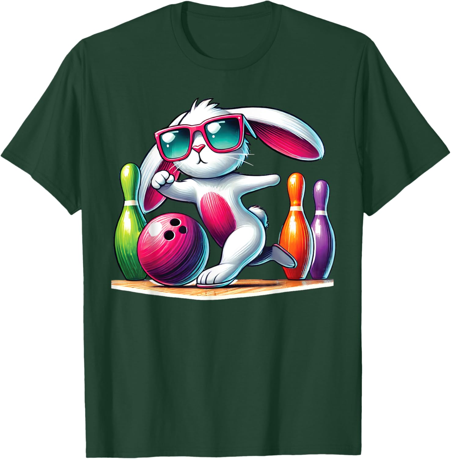 Bunny Ear Easter Bowling T-Shirt for Fun Egg Hunt Celebrations - 15