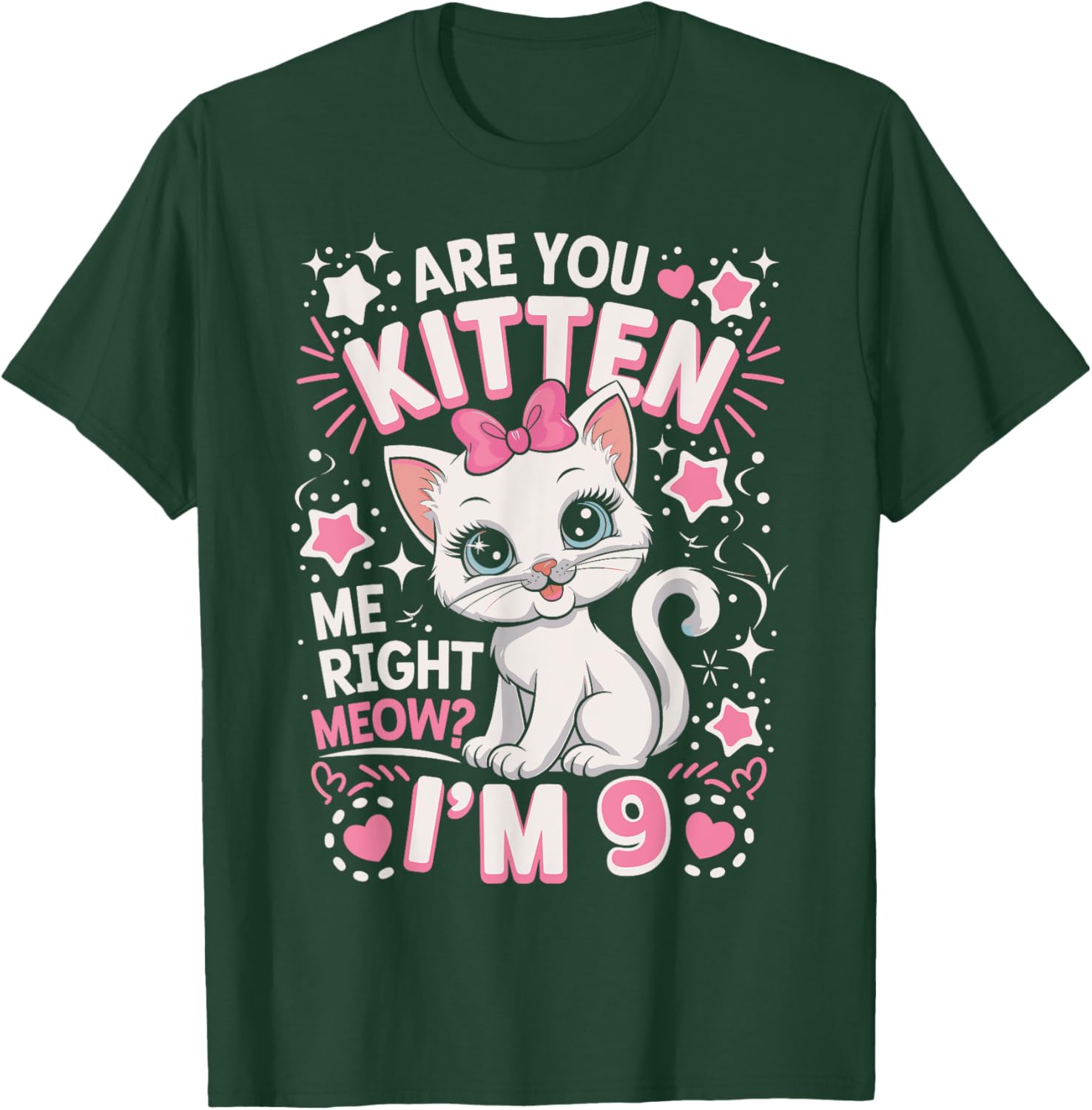 Cute 9th Birthday Cat Girls T-Shirt Are You Kitten Me Right Meow? - 7
