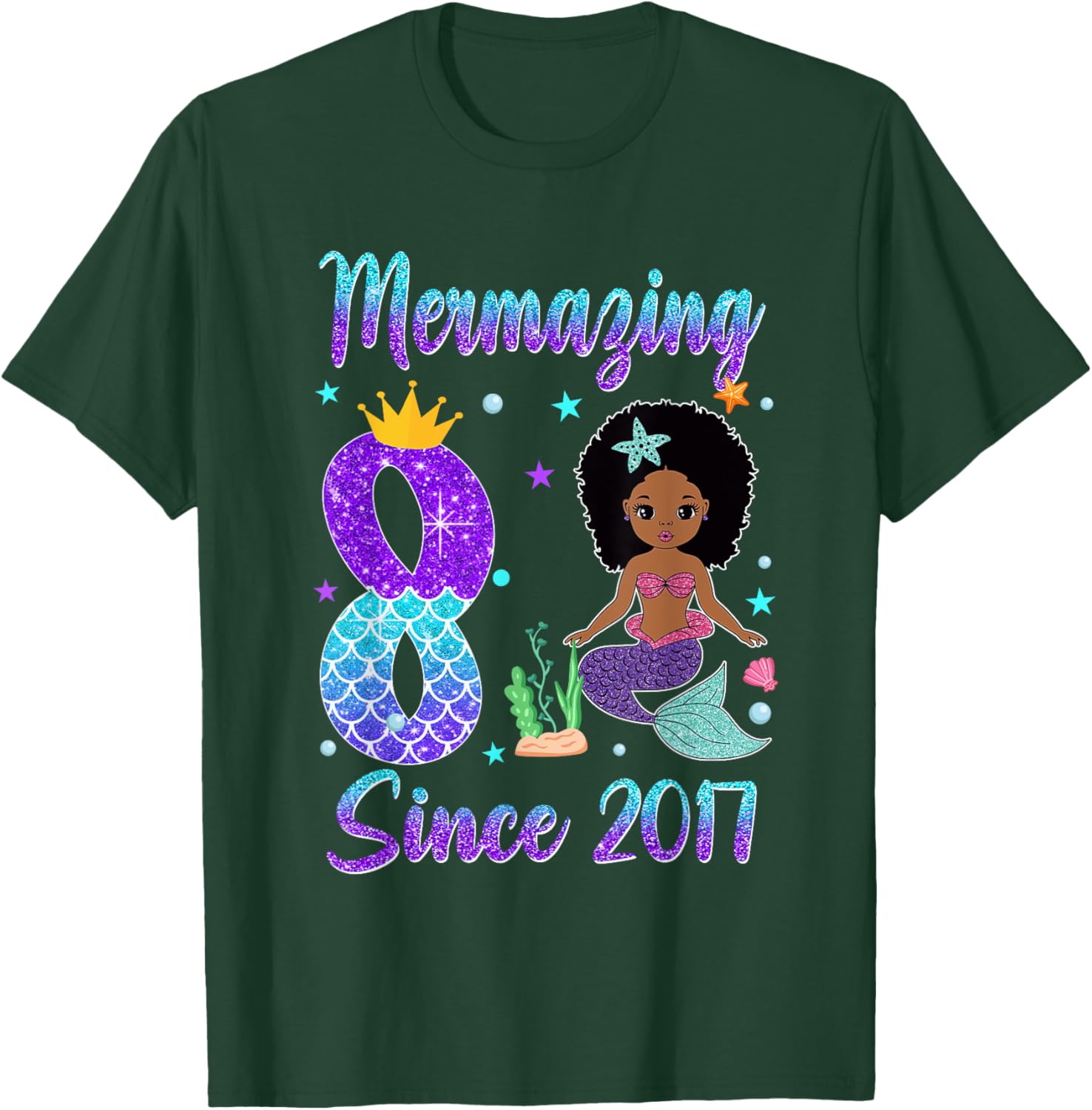Awesome Since 2017 8th Birthday Black Mermaid T-Shirt for Girls - 4