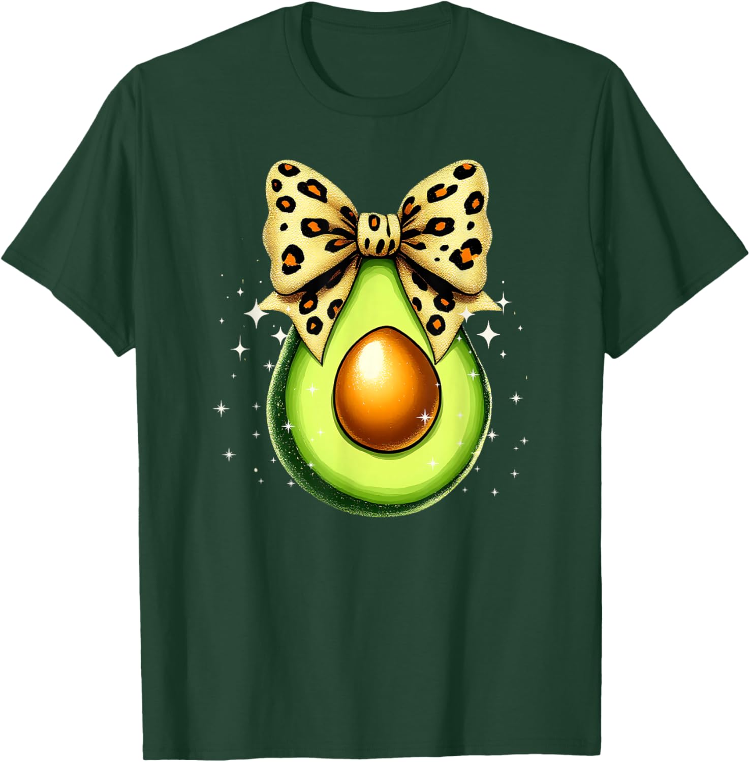 Cute Avocado Leopard Ribbon Bow T-Shirt for Women and Girls - 20