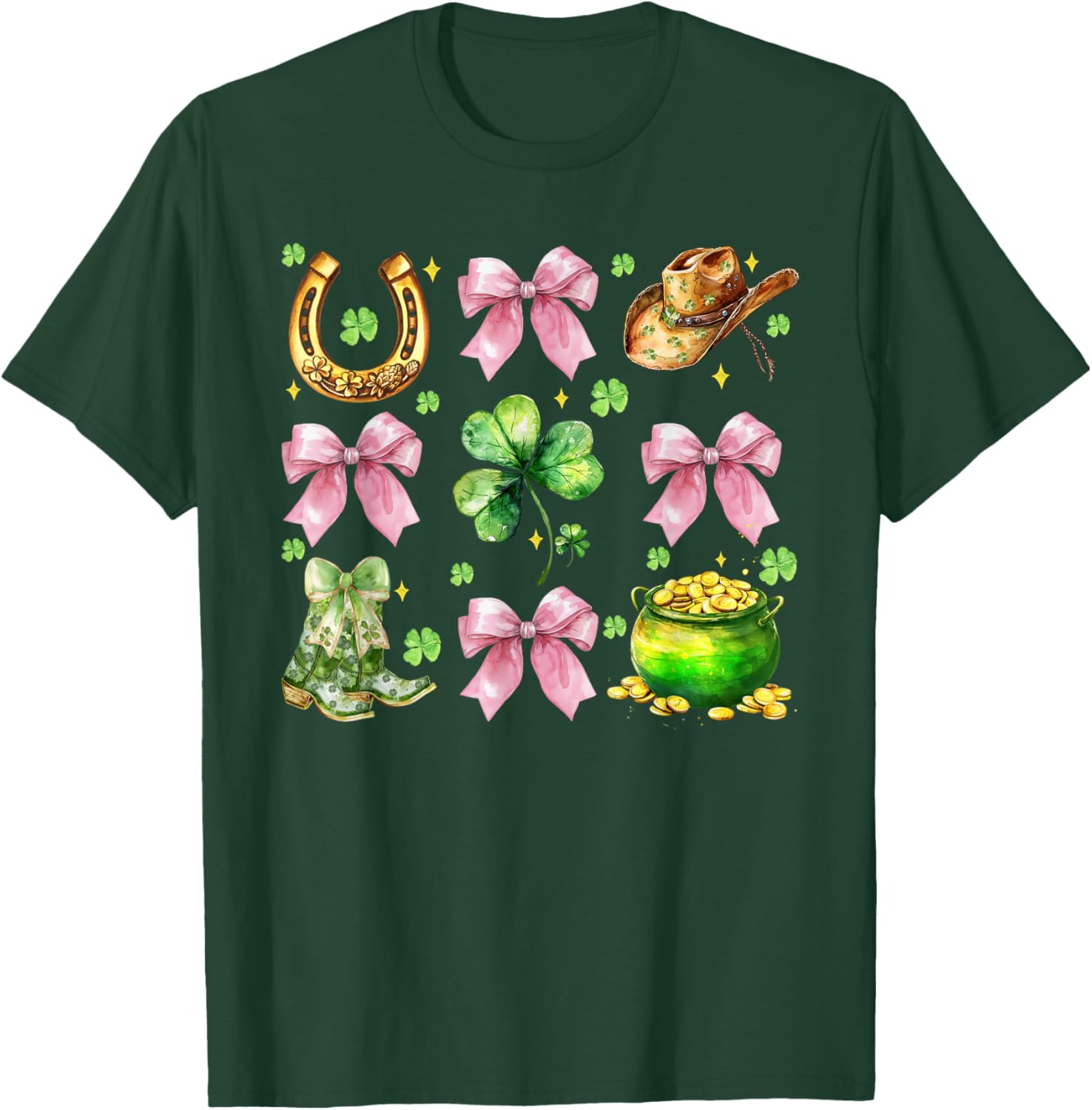 Coquette Lucky Clover Green Bow Shamrock St Patrick's Day T-Shirt - 2