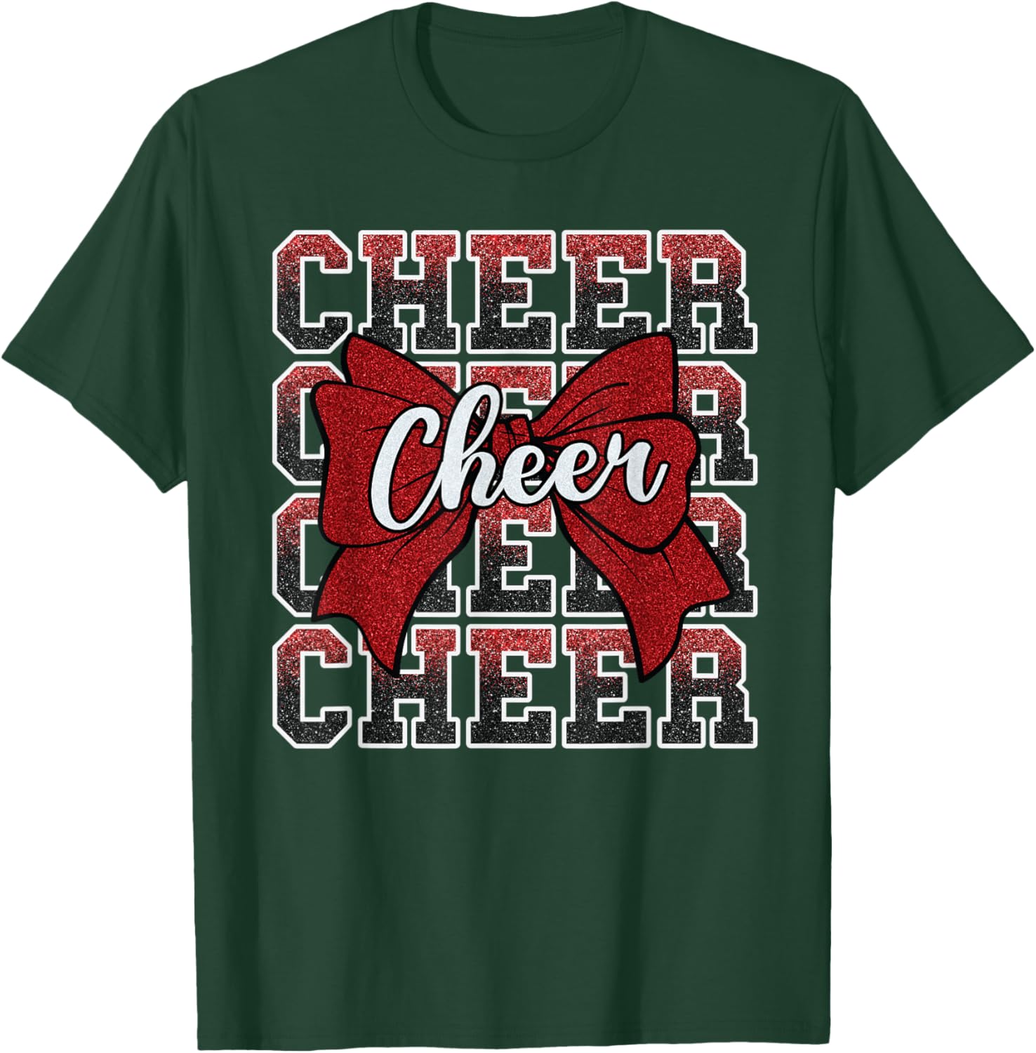 Coquette Cheer Bow Funny Sport Cheerleader Red T-Shirt for Cheer Fans - 2