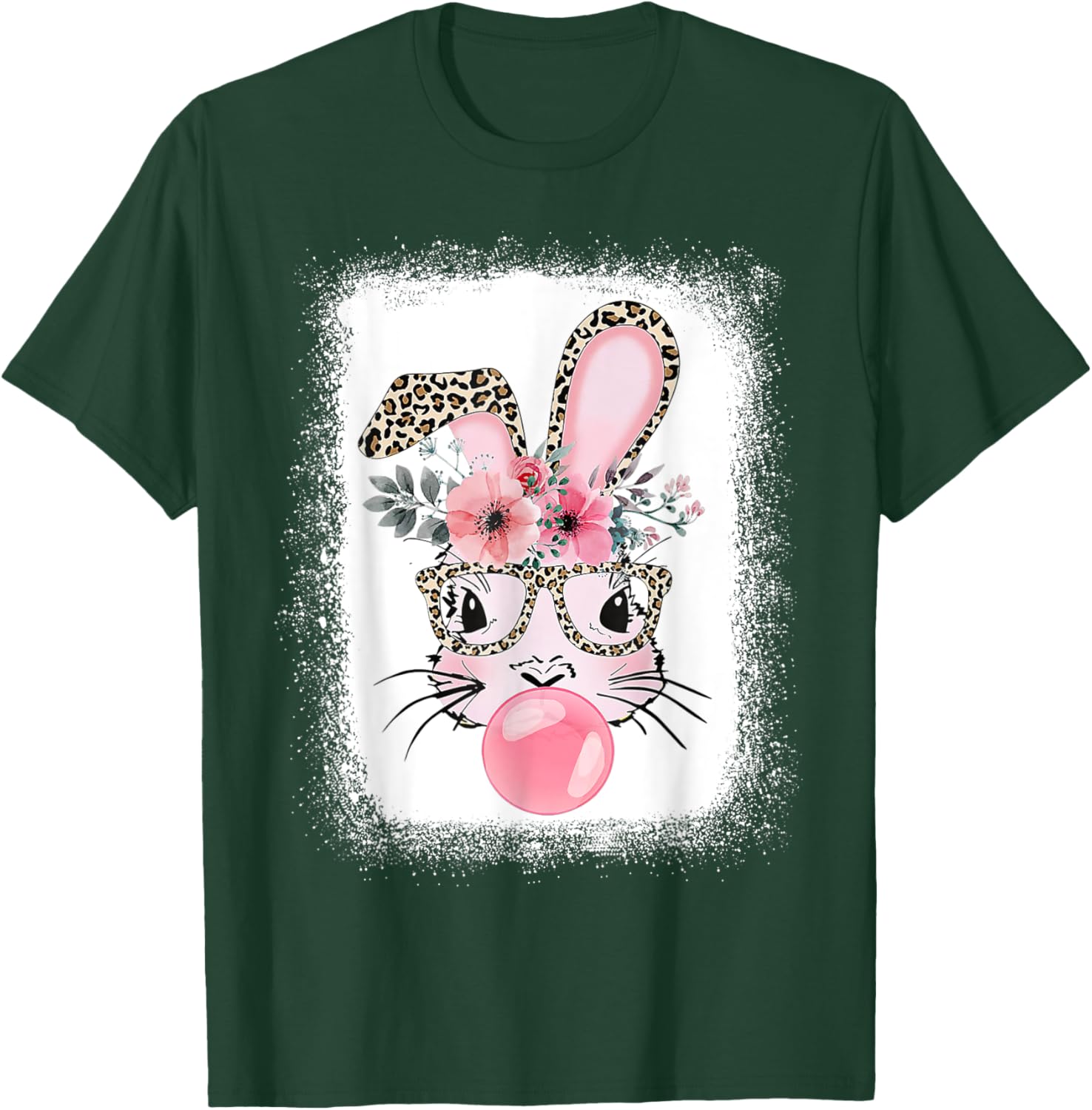 Cute Bleached Bunny Blowing Bubble Gum T-Shirt for Easter Celebrations - 6
