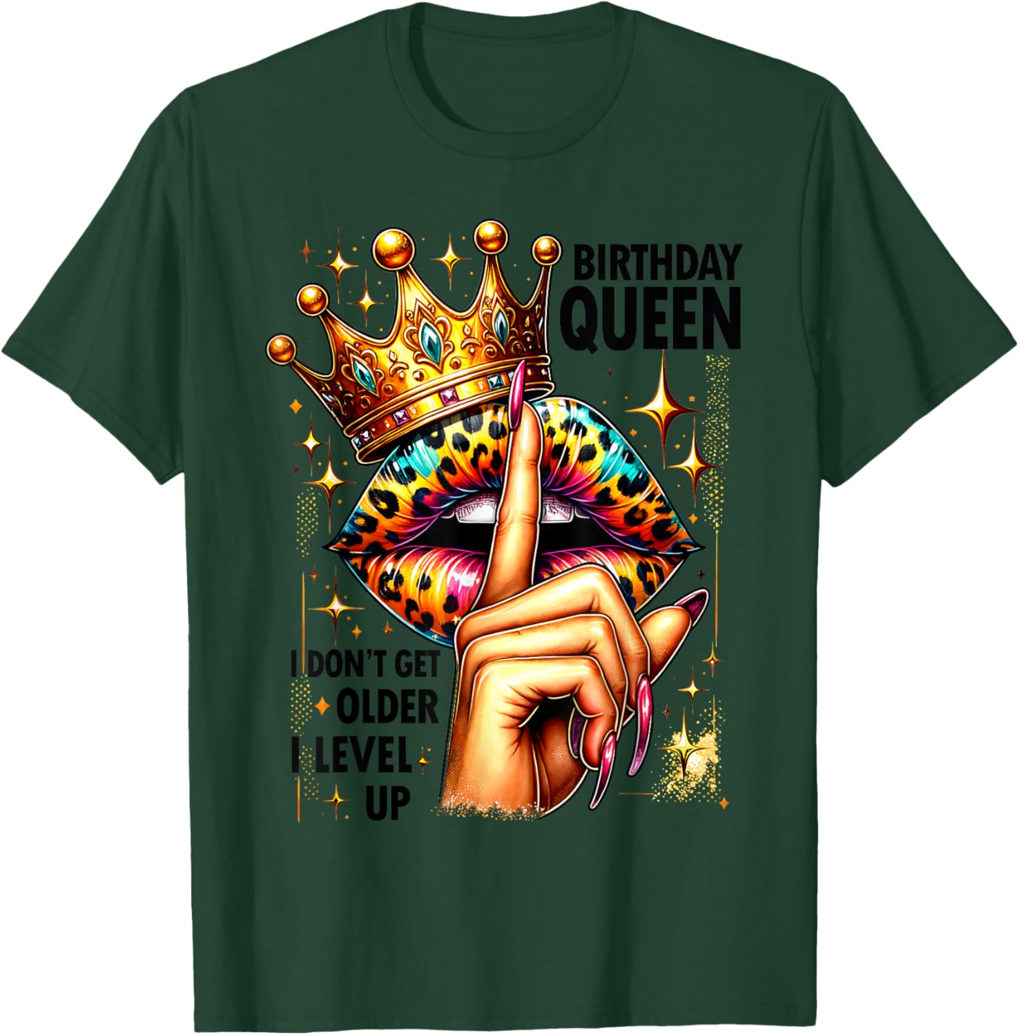Crown Lips Birthday T-Shirt: Level Up Queen Party Style for Her - 5