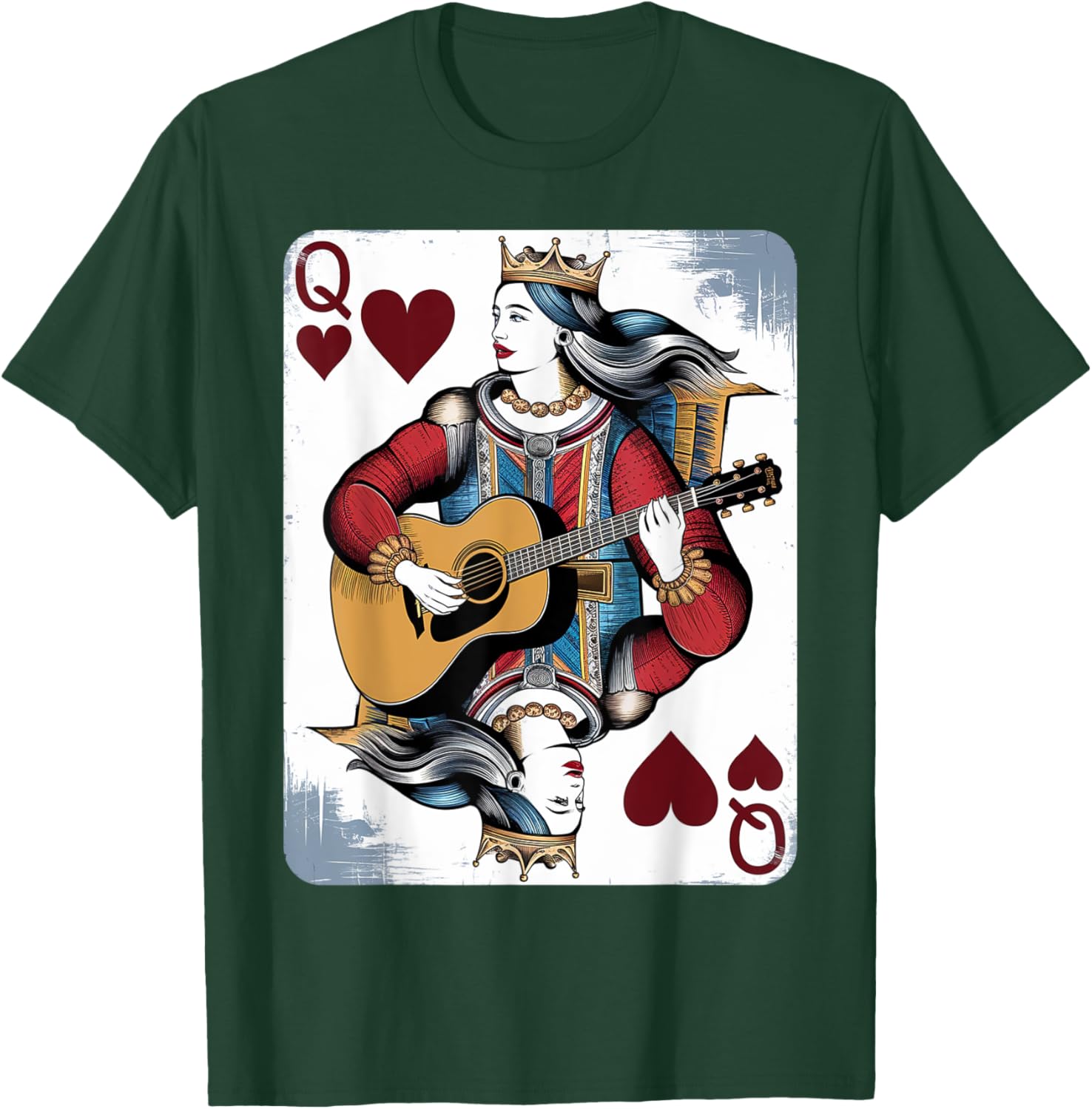 Vintage Queen of Hearts Guitarist T-Shirt for Music and Card Game Lovers - 19